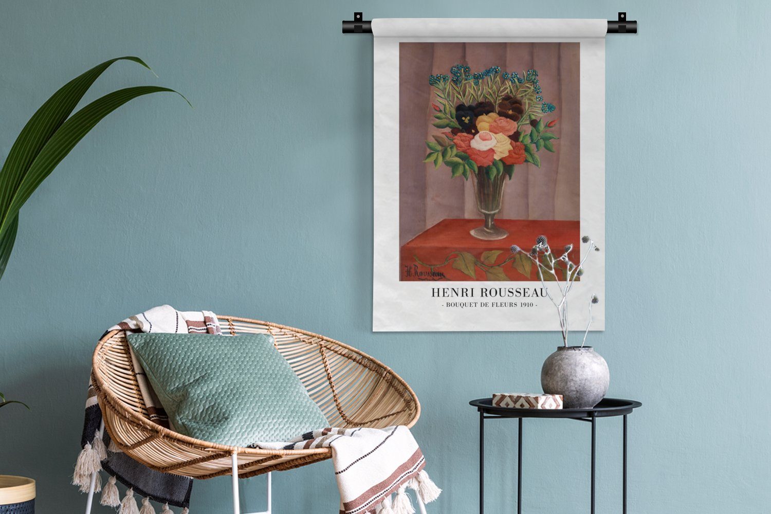 Deko Alte MuchoWow Schlafzimmer Wohnzimmer, Wanddekoobjekt Vintage - für - Wand, Meister, der an Pflanzen - Blumen - Rousseau Tapisserie,