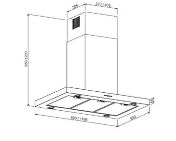 GURARI Inselhaube GCH I 431 90 IS PRIME+Umluft, Dunstabzugshaube 90 cm, Edelstahl, 1000m³/h, Fernbedienung