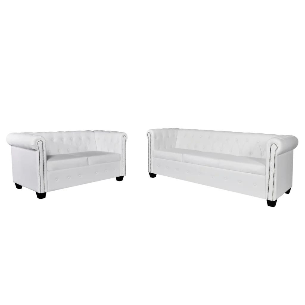 Chesterfield Sofa 2-sitzer Und 3-sitzer Kunstleder Weiß günstig online kaufen