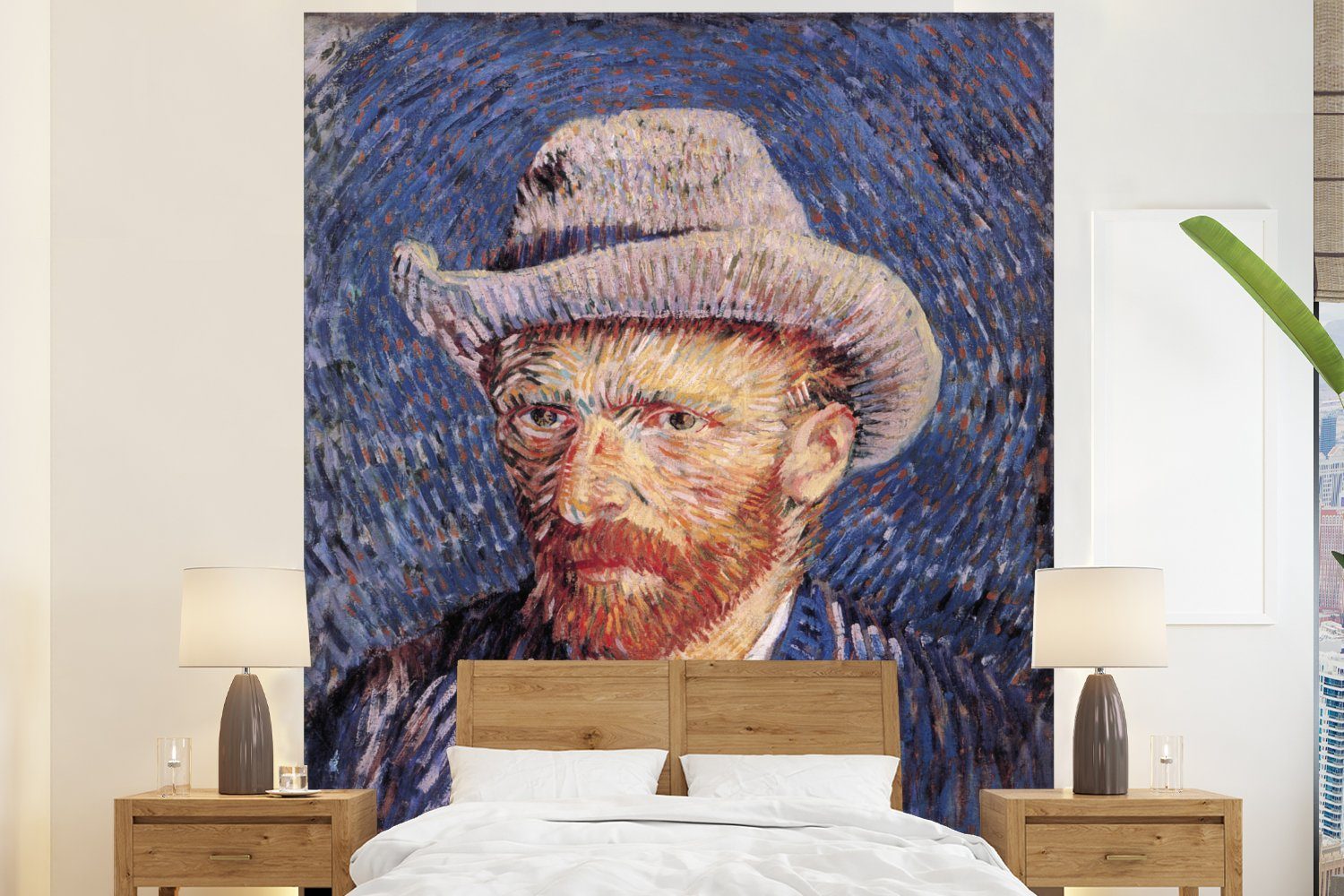 MuchoWow Fototapete Selbstbildnis mit grauem Filzhut - Vincent van Gogh, Matt, bedruckt, (3 St), Vliestapete für Wohnzimmer Schlafzimmer Küche, Fototapete