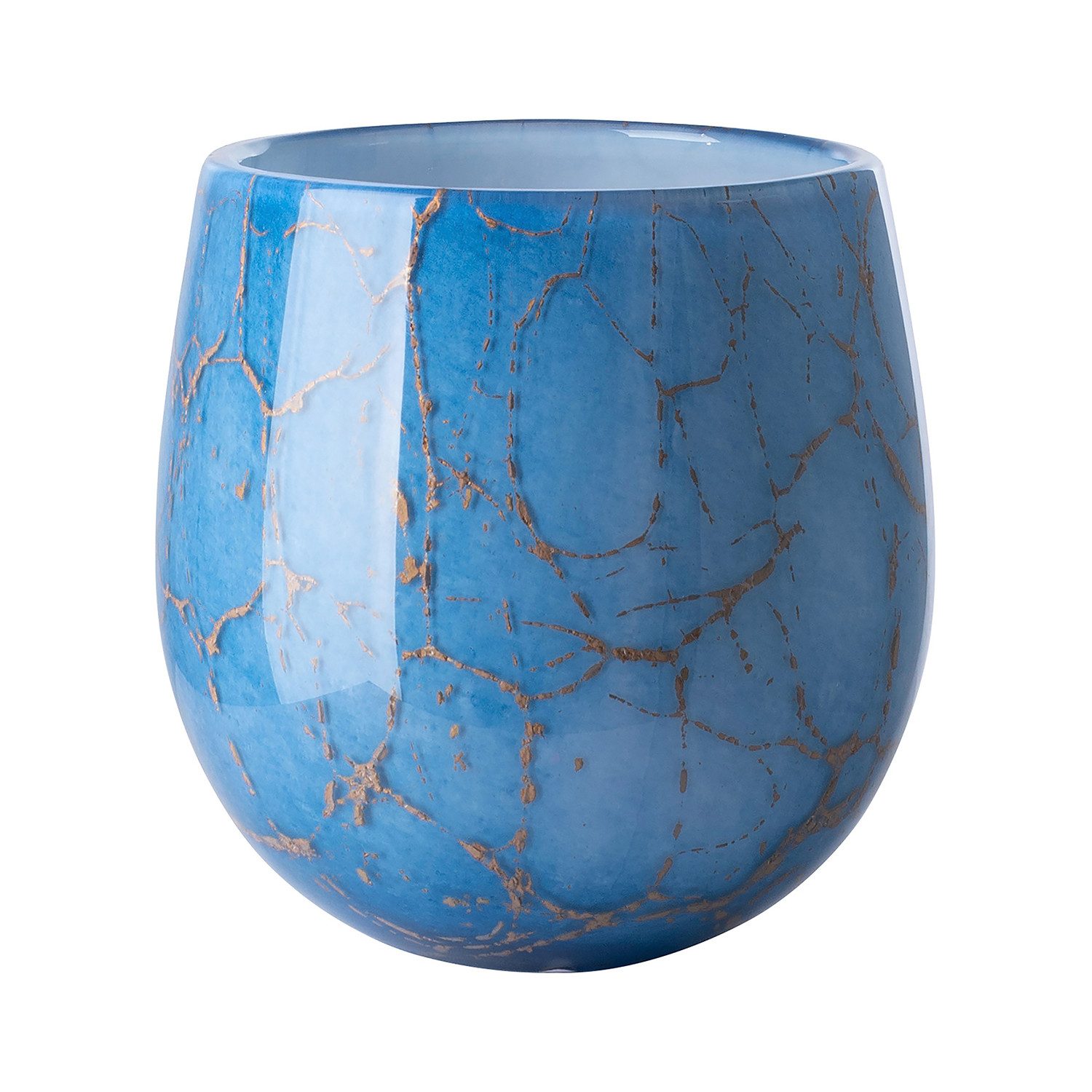 Fink Tischvase COSMIC Vase - blau-gold - Opalglas - H. 16,5cm x Ø 14cm - Tischvase (1x Vase, 1 St., Blumenvase - Laterne - Tischvase - Kerzenhalter), Blumenvase Laterne Tischvase Kerzenhalter 4-in-1 Dekoration