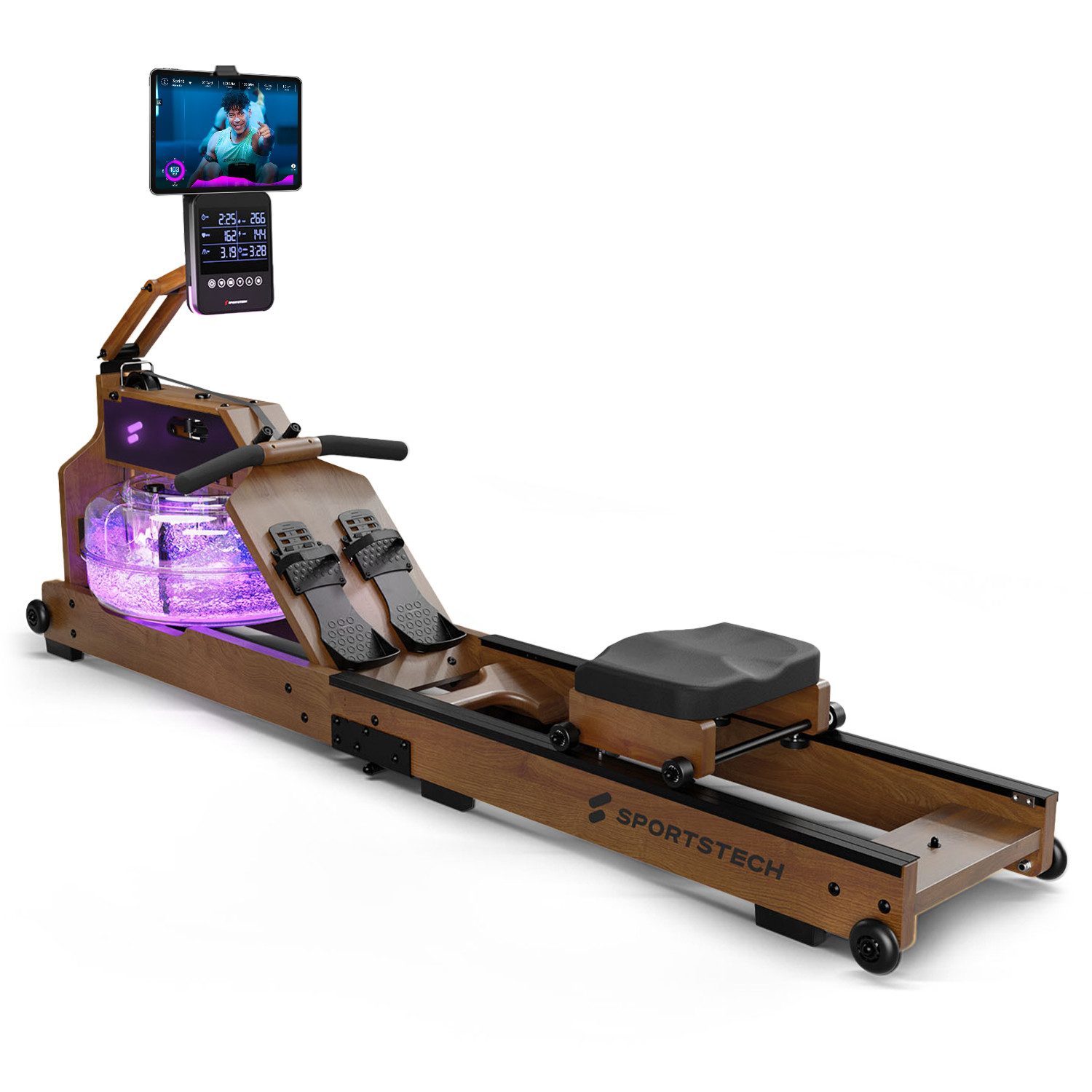 Sportstech Rudergerät WRX1000, Moderne LCD-Anzeige, LED-Feedback, Klappbar