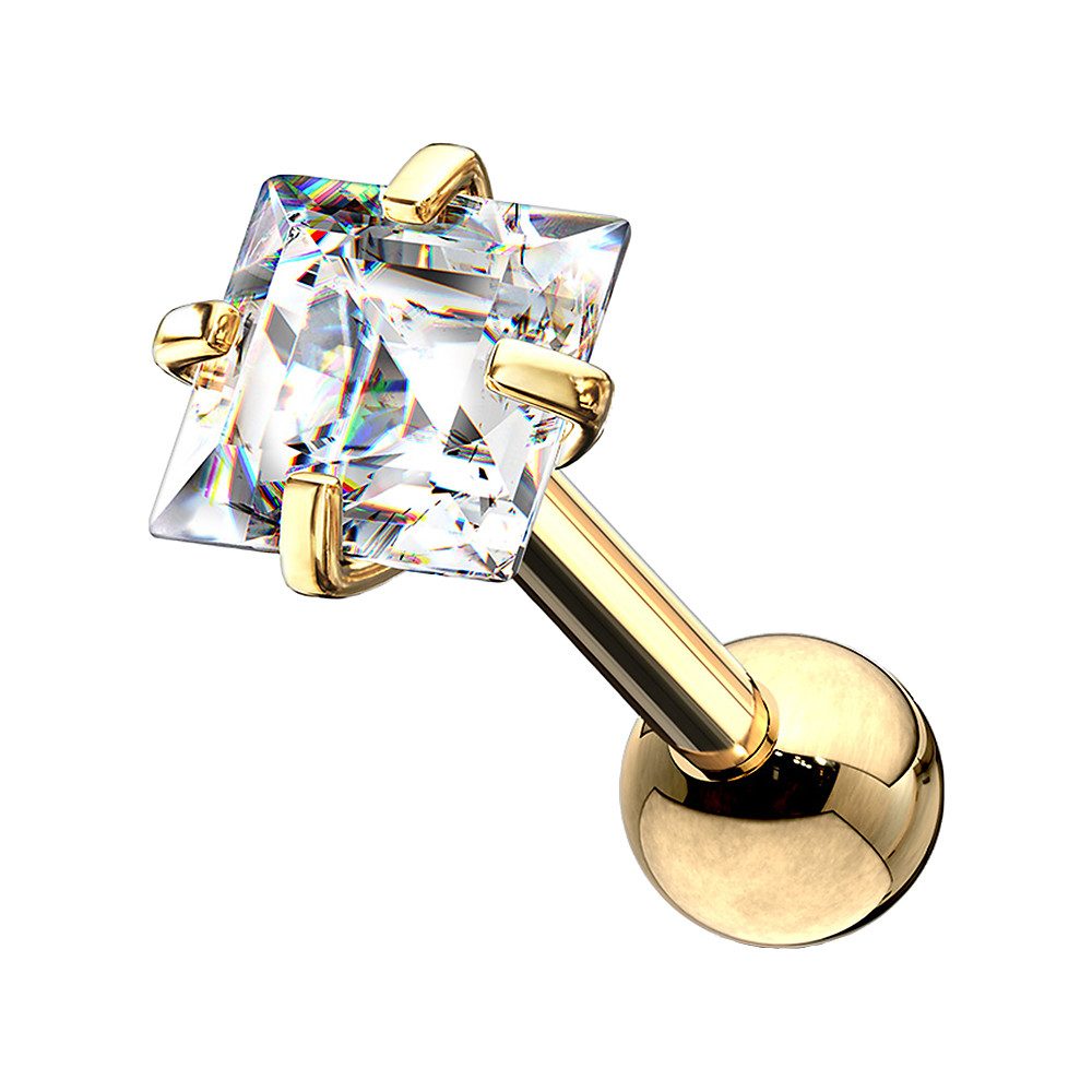 Taffstyle Piercing-Set Tragus Chirurgenstahl mit Zirkonia Quadrat Gold 1,2m günstig online kaufen