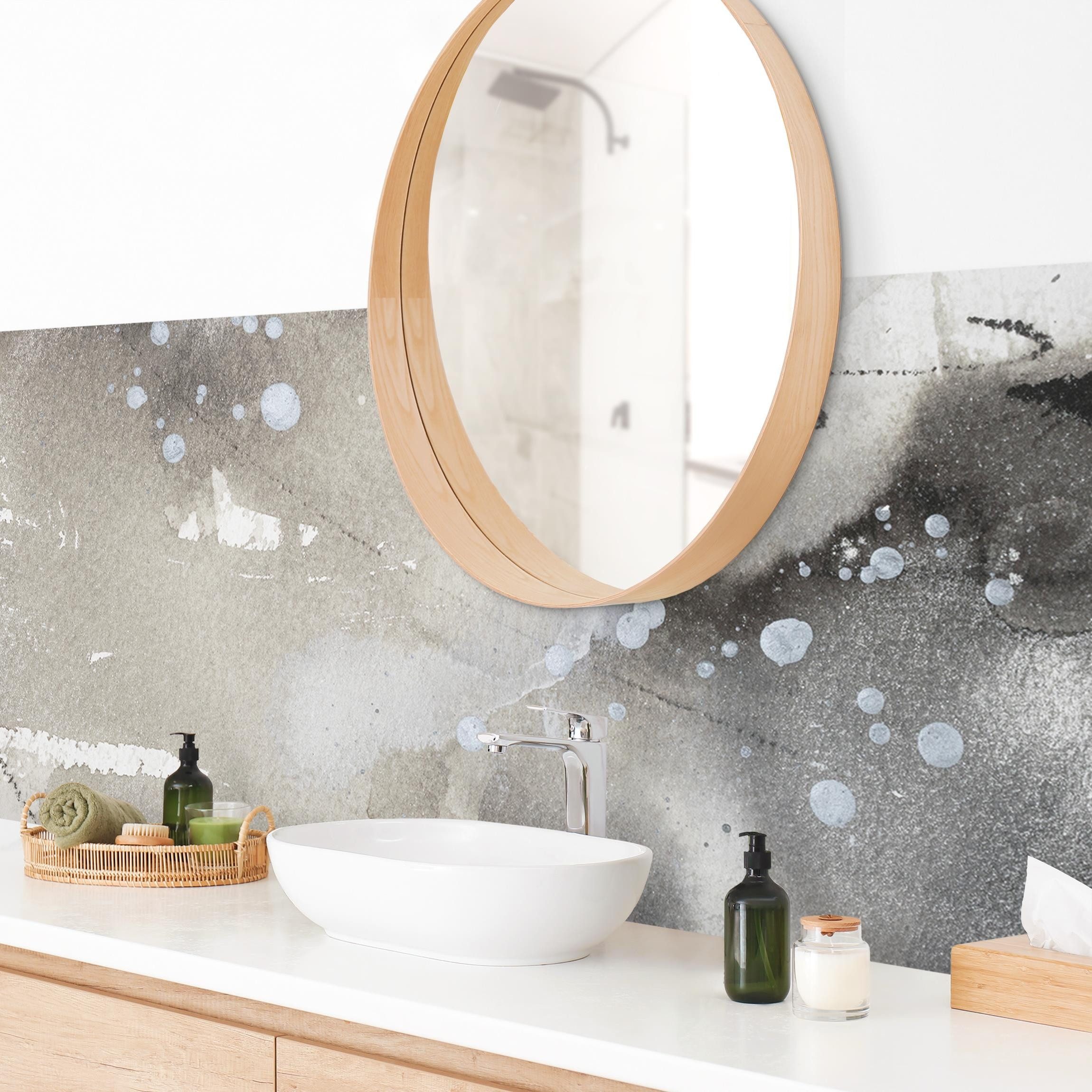 Bilderdepot24 Badrückwand grau fugenlose Wandverkleidung Bad Abstrakt, (Hartfolie matt » Selbstklebend SMART 0,35 mm), wasserfestes Wandpaneel Mystische Objekte I