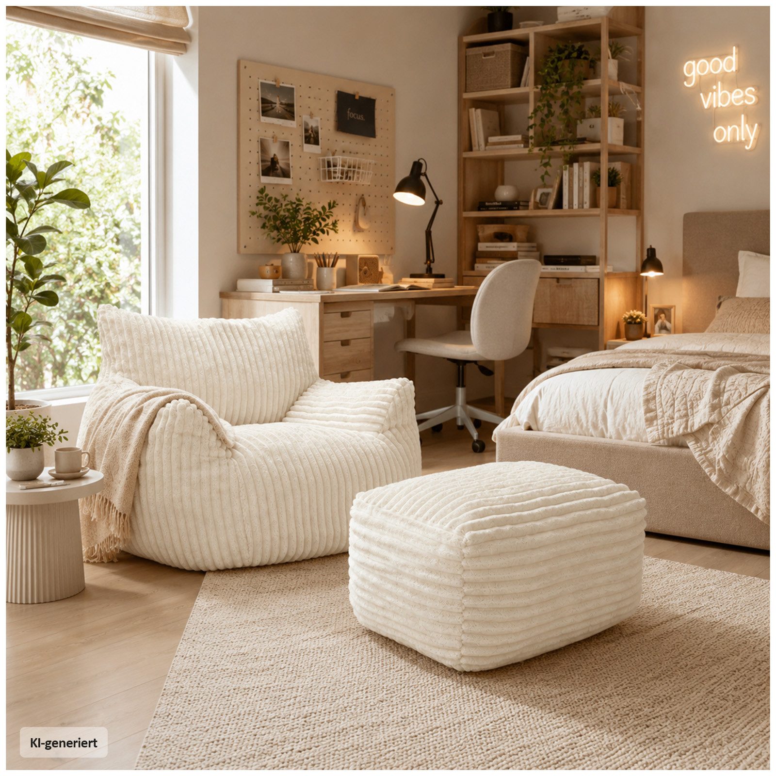 HTI-Living Loungesessel Softsessel Adina mit Hocker Weiß Bodensessel 103 x 70 x 90 cm (Set, 2-St), Gemütlich