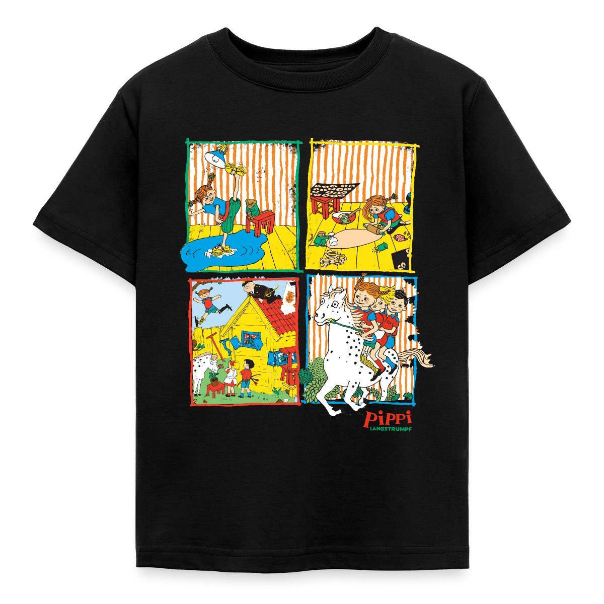 Spreadshirt T-Shirt Pippi Langstrumpf Und Ihre Freunde Kacheln Kinder T-Shirt (1-tlg)