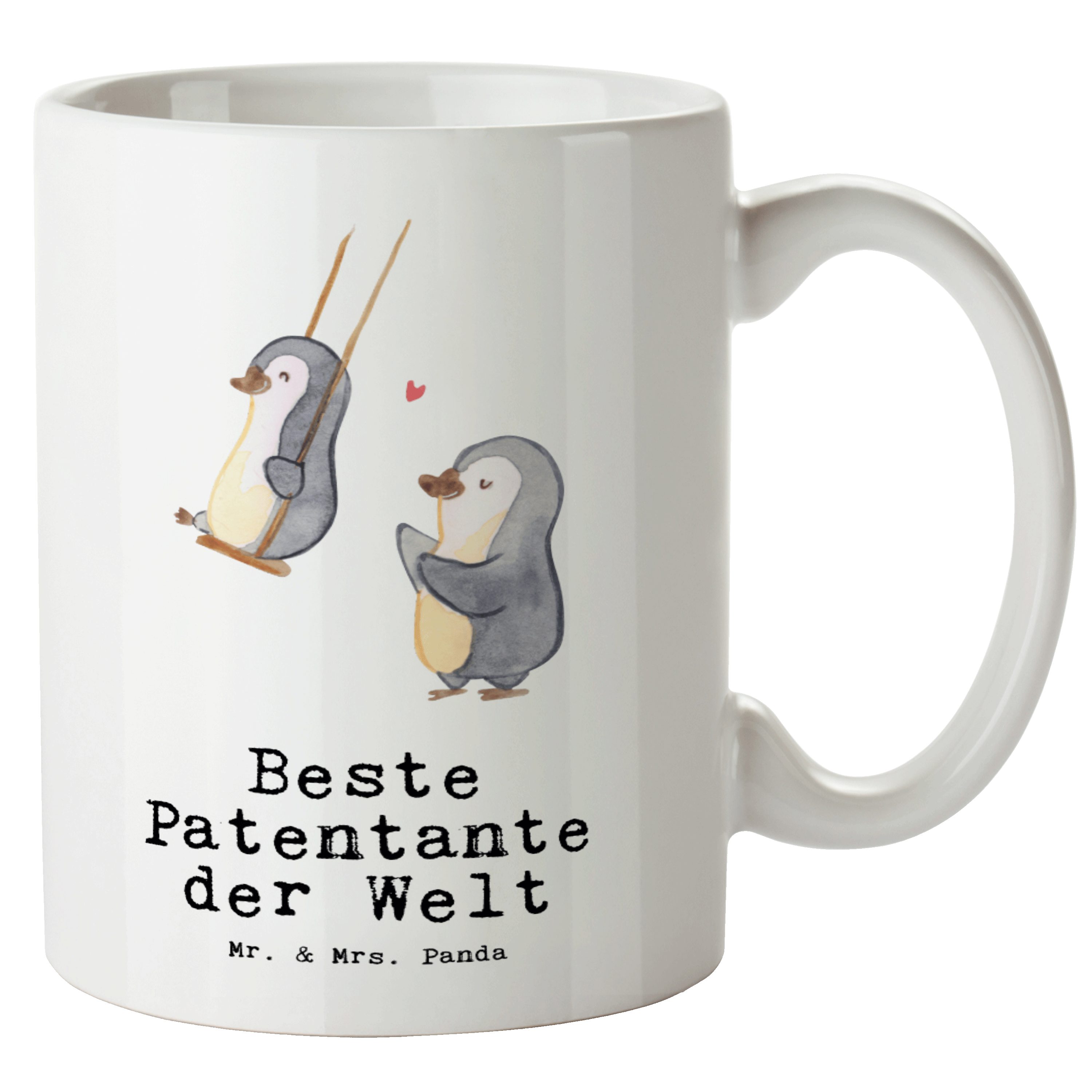 Mr. & Mrs. Panda Tasse Pinguin Beste Patentante der Welt - Weiß - Geschenk, Neffe, XL Becher, XL Tasse Keramik