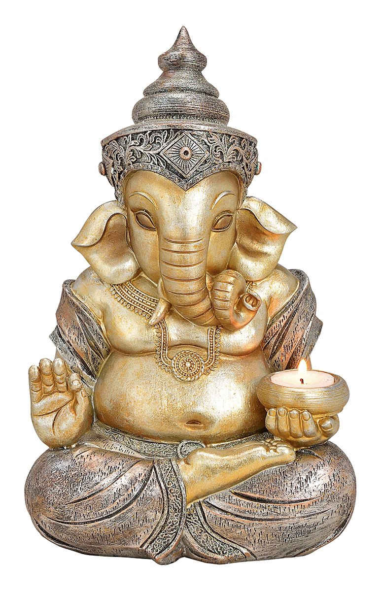 NO NAME Buddhafigur Ganesha-Figur, Teelichthalter Свічкиhalter, Dekofigur, H 31 cm, Sammlerfigur, Weihnachtsfigur