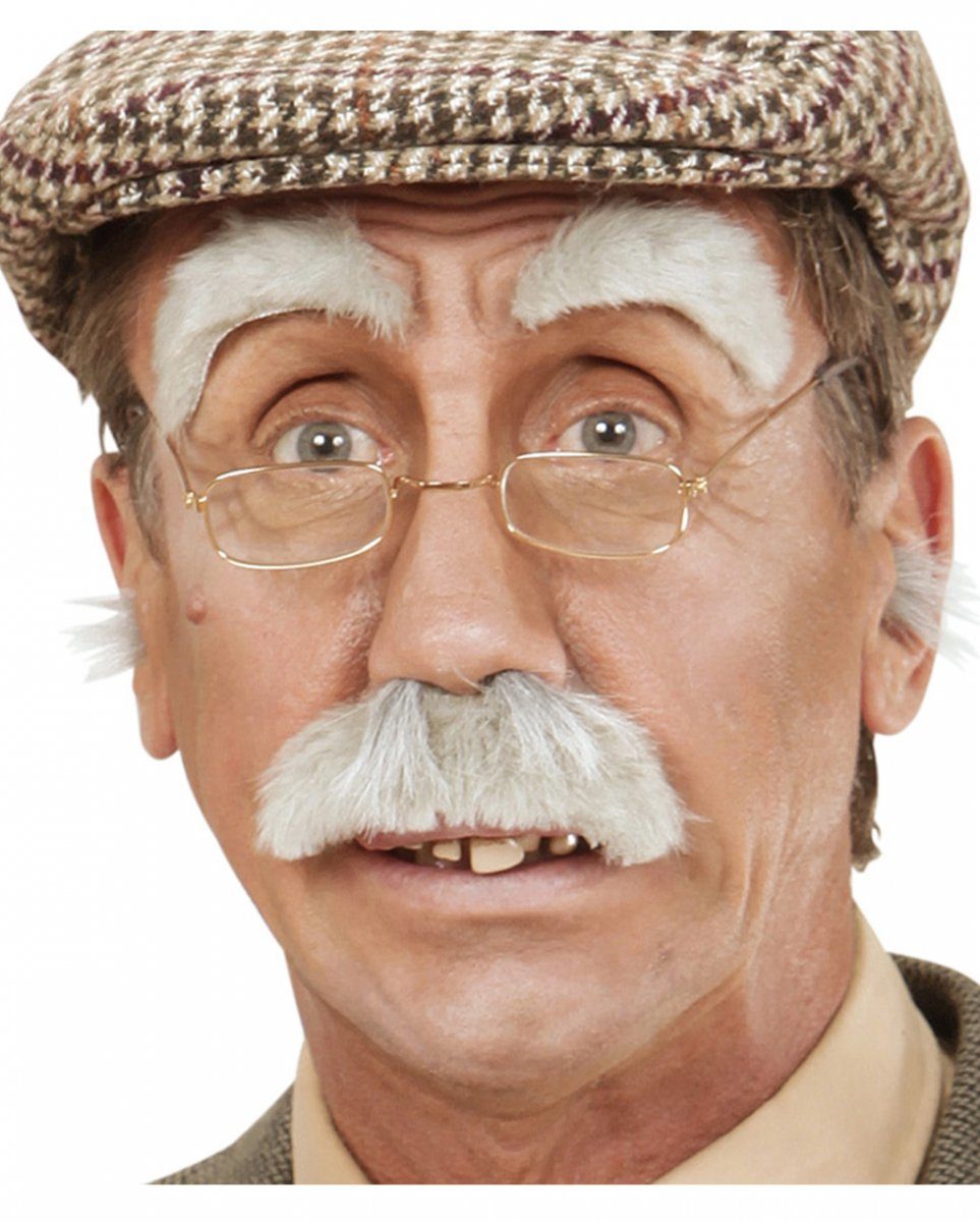 Horror-Shop Kostüm-Perücke Grauer Opa Schnurrbart mit Augenbrauen als Kostümz