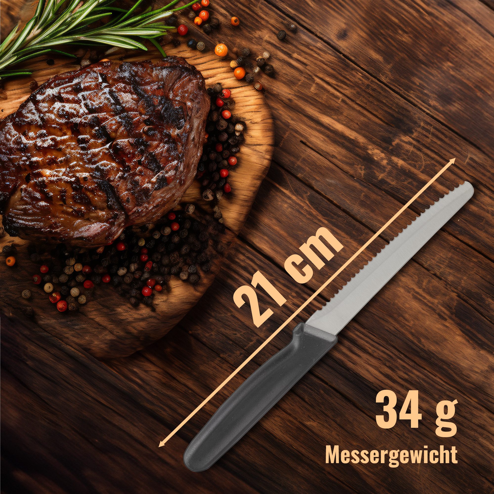 KVOTA Universalküchenmesser Universalmesser-Set 12-tlg.–Edelstahl, schwarz, 21 cm–Brotzeit & Küche, leicht – Bild 3 von 5
