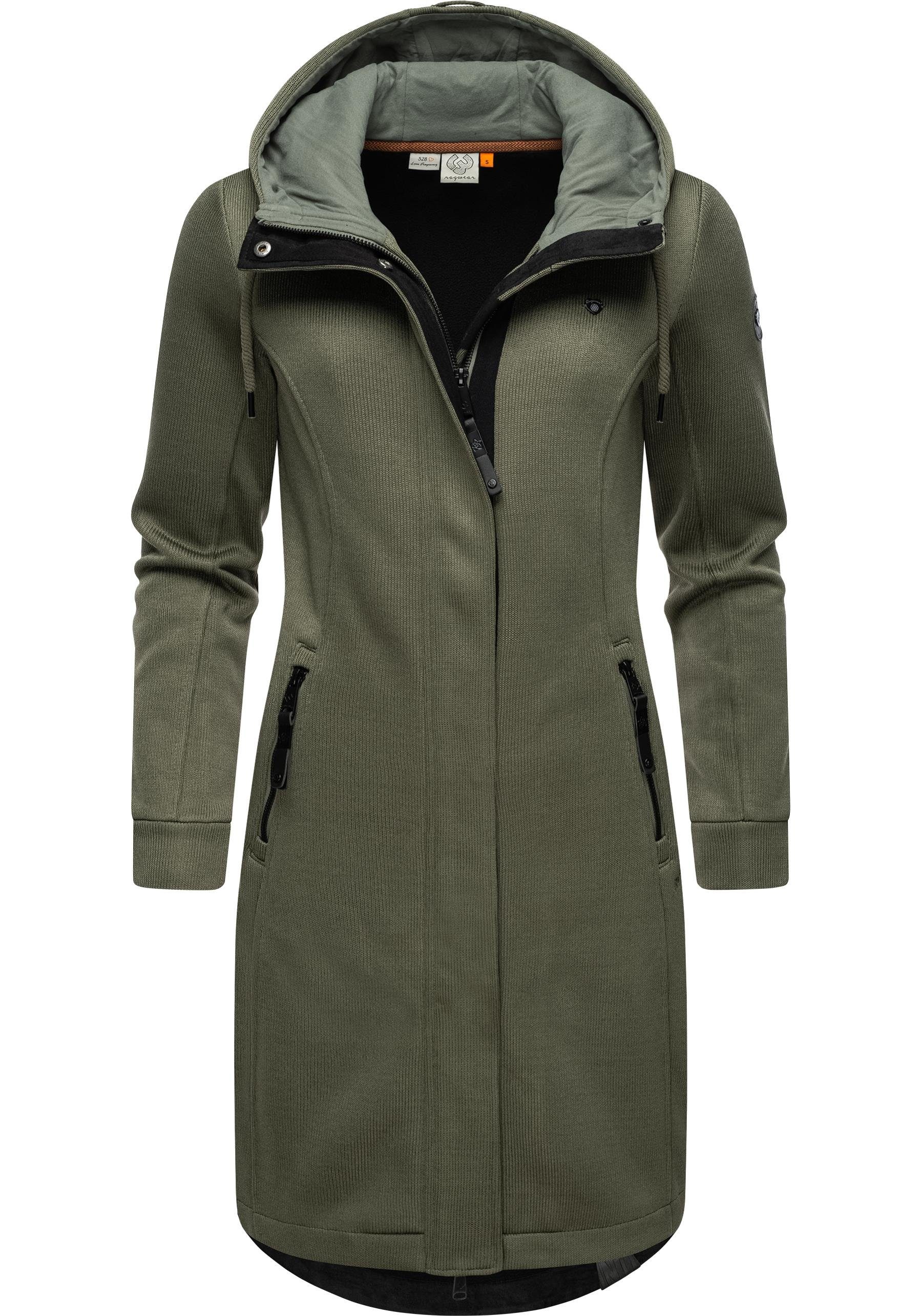 Ragwear Kurzmantel Letti Long Bonded Übergangsmantel aus Rippstrick mit Kapuze