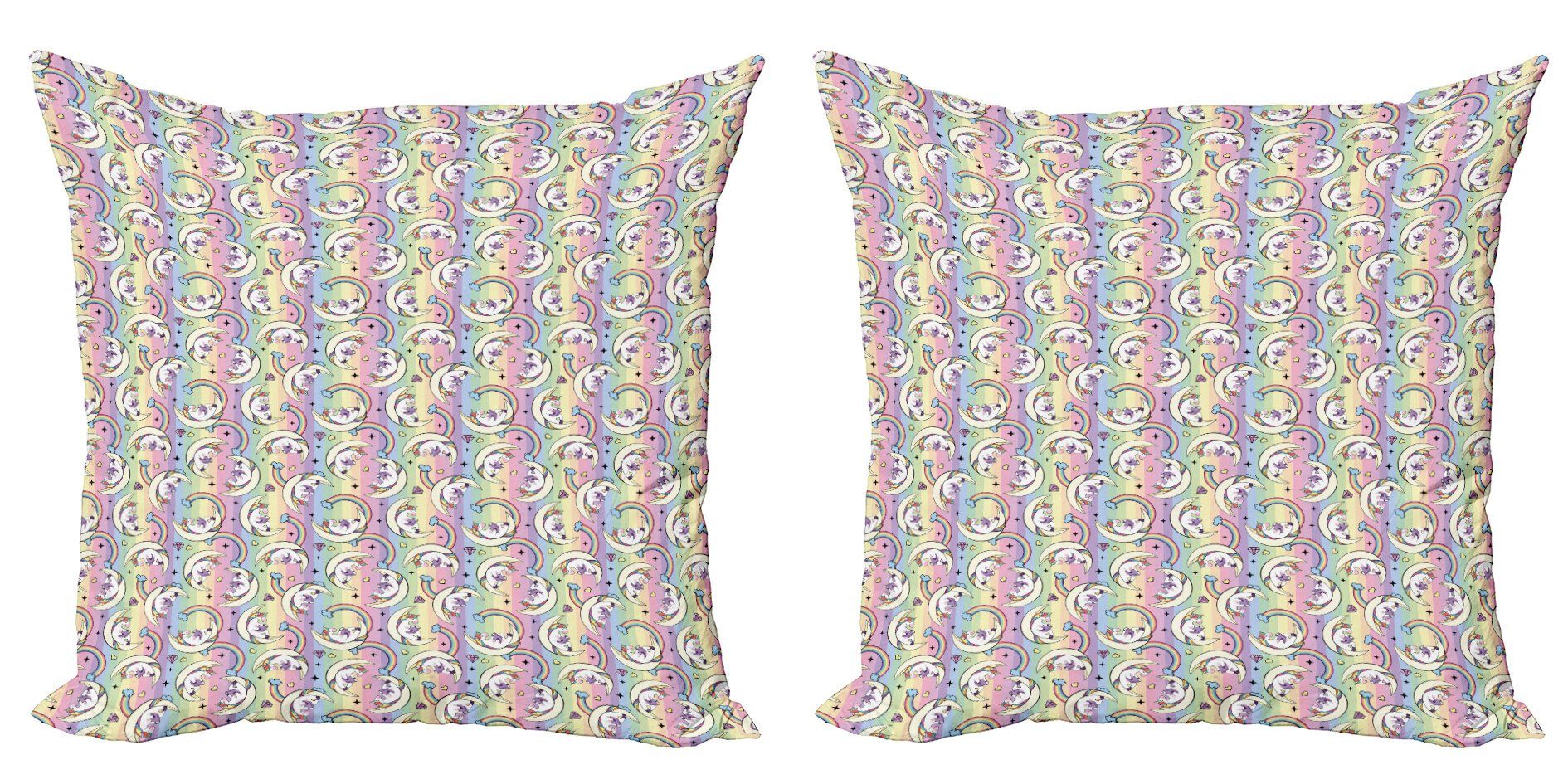Kissenbezüge Modern Accent Doppelseitiger Digitaldruck, Abakuhaus (2 Stück), Regenbogen Multicolor Bookworm Unicorn