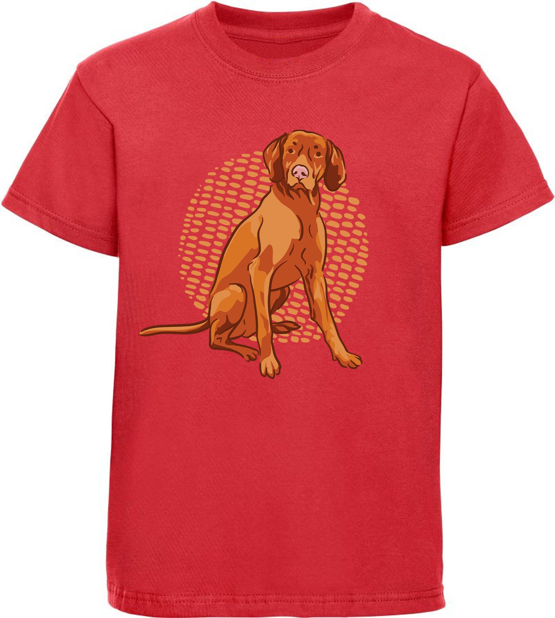 MyDesign24 T-Shirt Kinder Hunde Print Shirt bedruckt - Sitzender brauner Hund Baumwollshirt mit Aufdruck, i257 rot