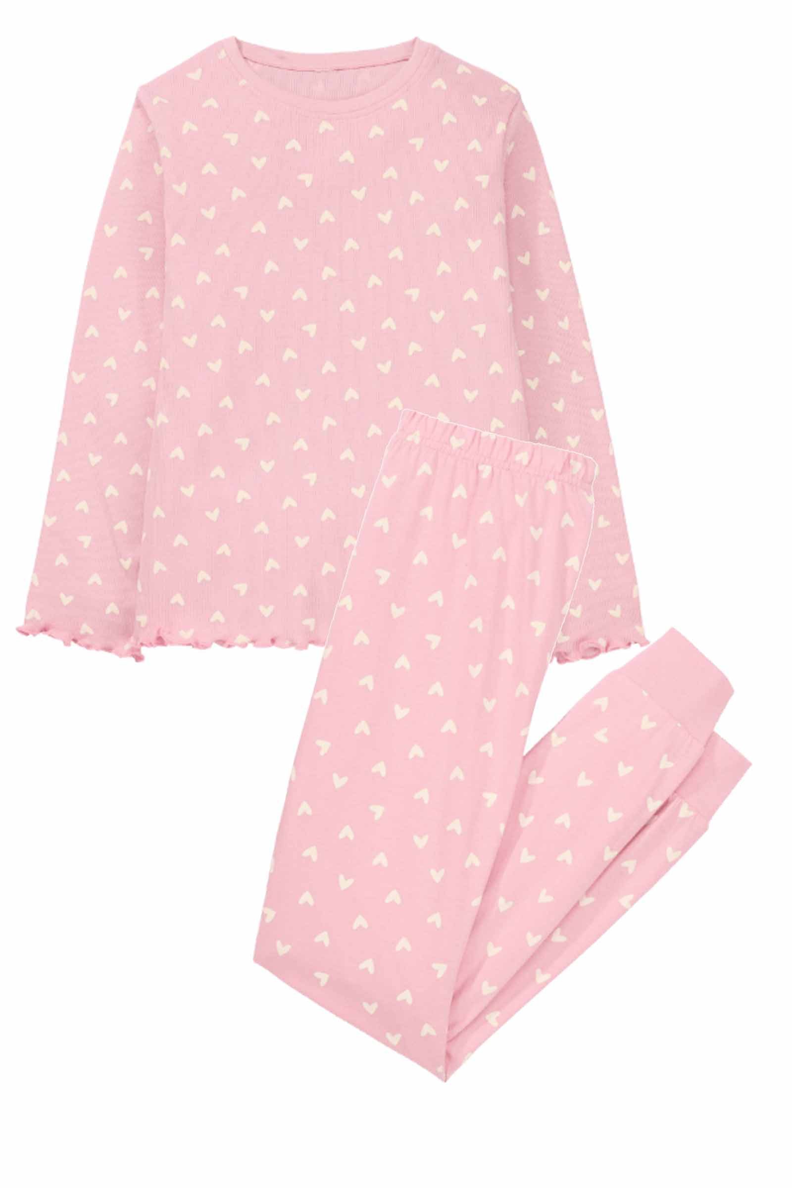 Lily & Dan Pyjama Mädchen Pyjama Set lange Schlafhose + langarm Oberteil Rosa 122-128 (Schlafhose + Oberteil, 2 tlg., Pyjama Set) Wärmender Stoff, Hautfreundlich