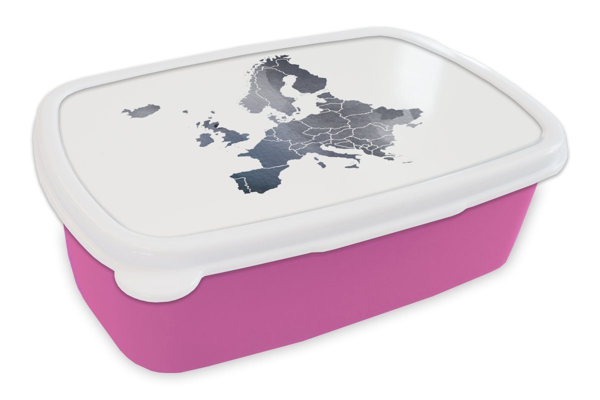 MuchoWow Lunchbox Kunststoff Europa Kunststoff, für Karte (2-tlg), - Erwachsene, rosa Snackbox, Brotbox - Aquarell, Kinder, Mädchen, Brotdose