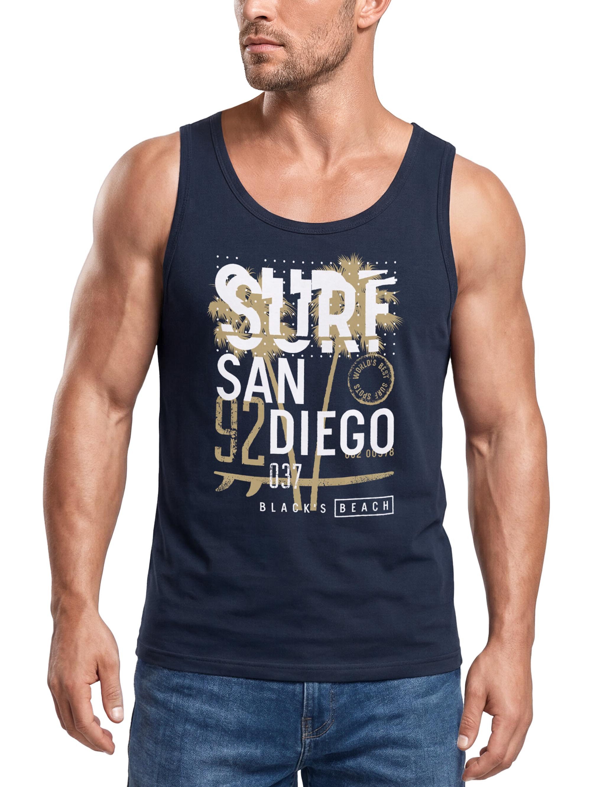 Neverless Tanktop Herren Tank-Top Surf Design San Diego Palmen Beach Strand Sommer mit Print