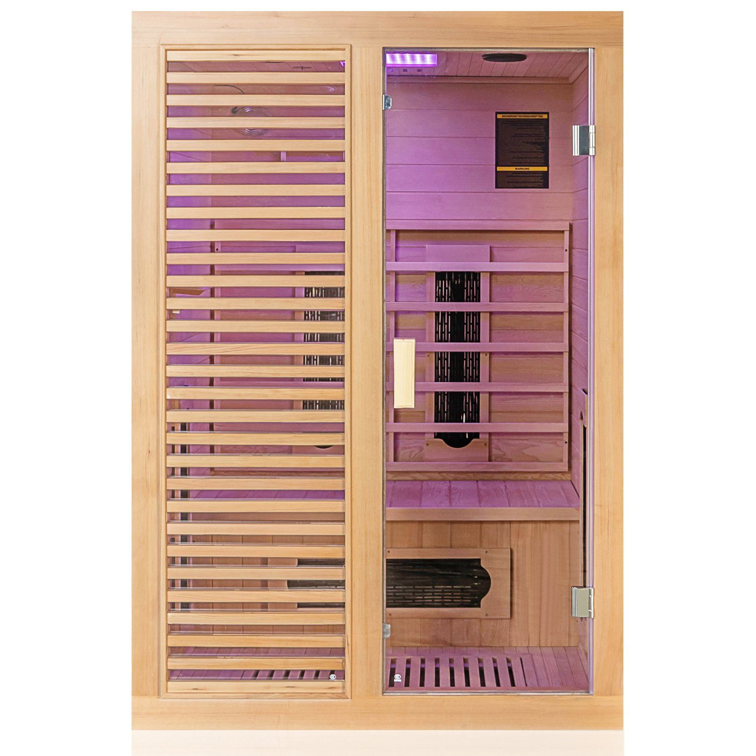 Dewello Infrarotkabine HAMLIN 130 Wärmekabine, für bis zu 2 Personen, 5 Keramikstrahler, BxTxH: 130 x 105 x 190 cm, (Farblichttherapie, Ionisator mit Ozondesinfektion und Aromatherapie) Sauna aus Hemlock-Tannenholz, leichter Aufbau dank Stecksystem