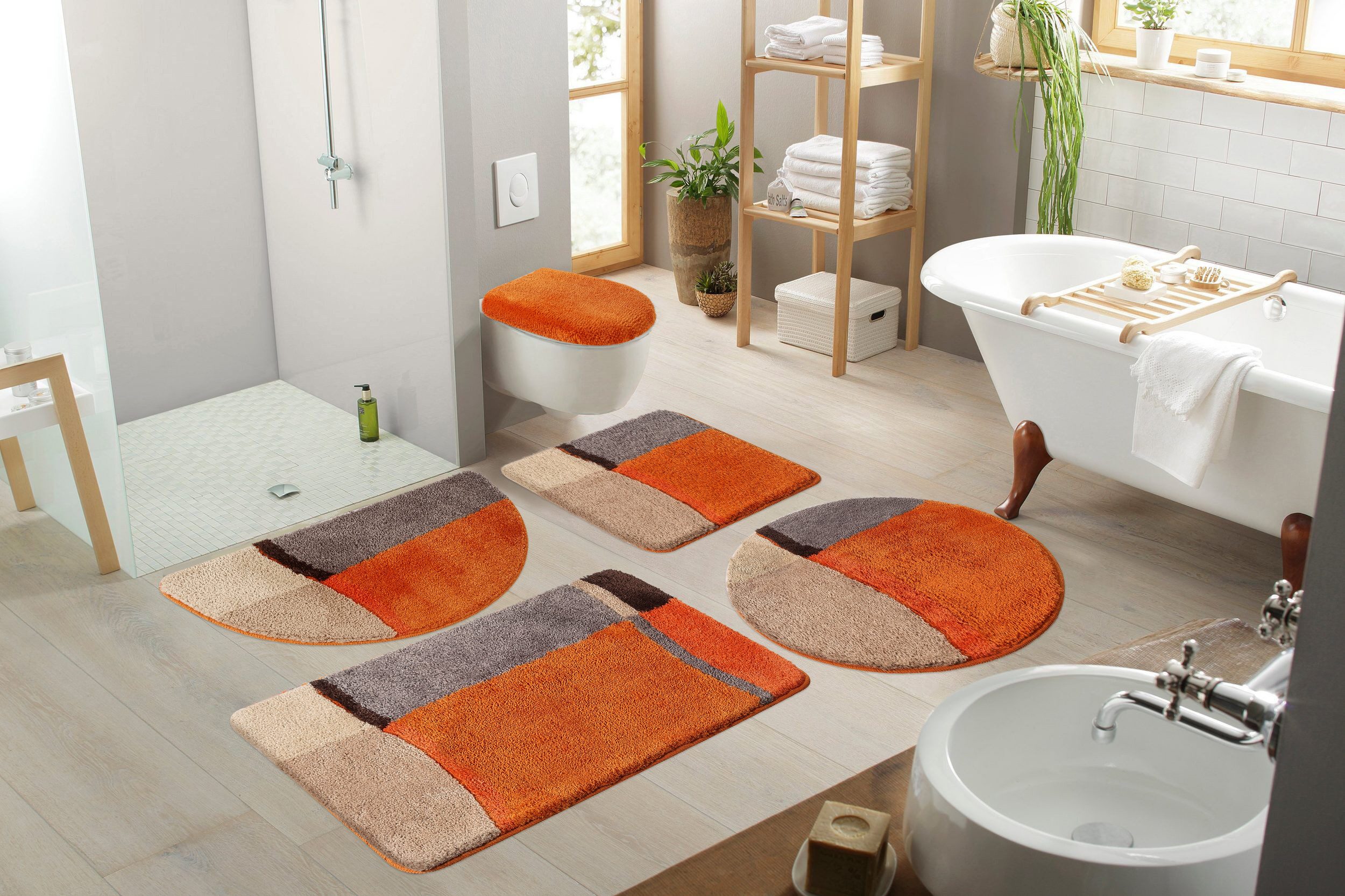 OTTO home Badematte Belio, Badvorleger, Badezimmer Teppich, Höhe 20 mm, rutschhemmend beschichtet, schnell trocknend, strapazierfähig, fußbodenheizungsgeeignet, Kunstfaser, rechteckig, Badematte, Badteppich, Badematten auch als 2 tlg. Set erhältlich, bunt