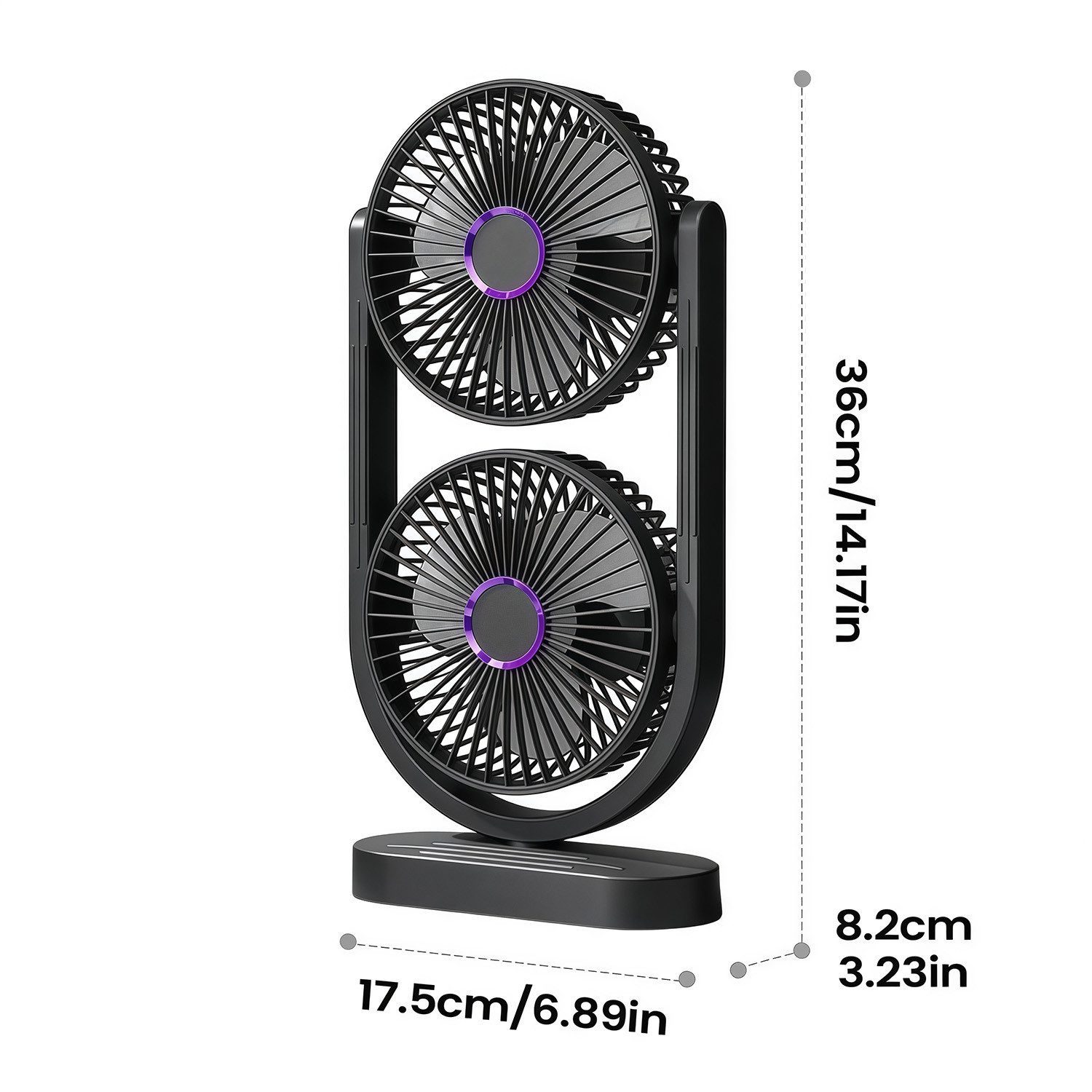 MOPUEA Standventilator 360° Drehbar Doppelkopf Luftzirkulationsventilator USB Tischventilator, Mini Standventilator Luftzirkulation Leise USB Aufladbar