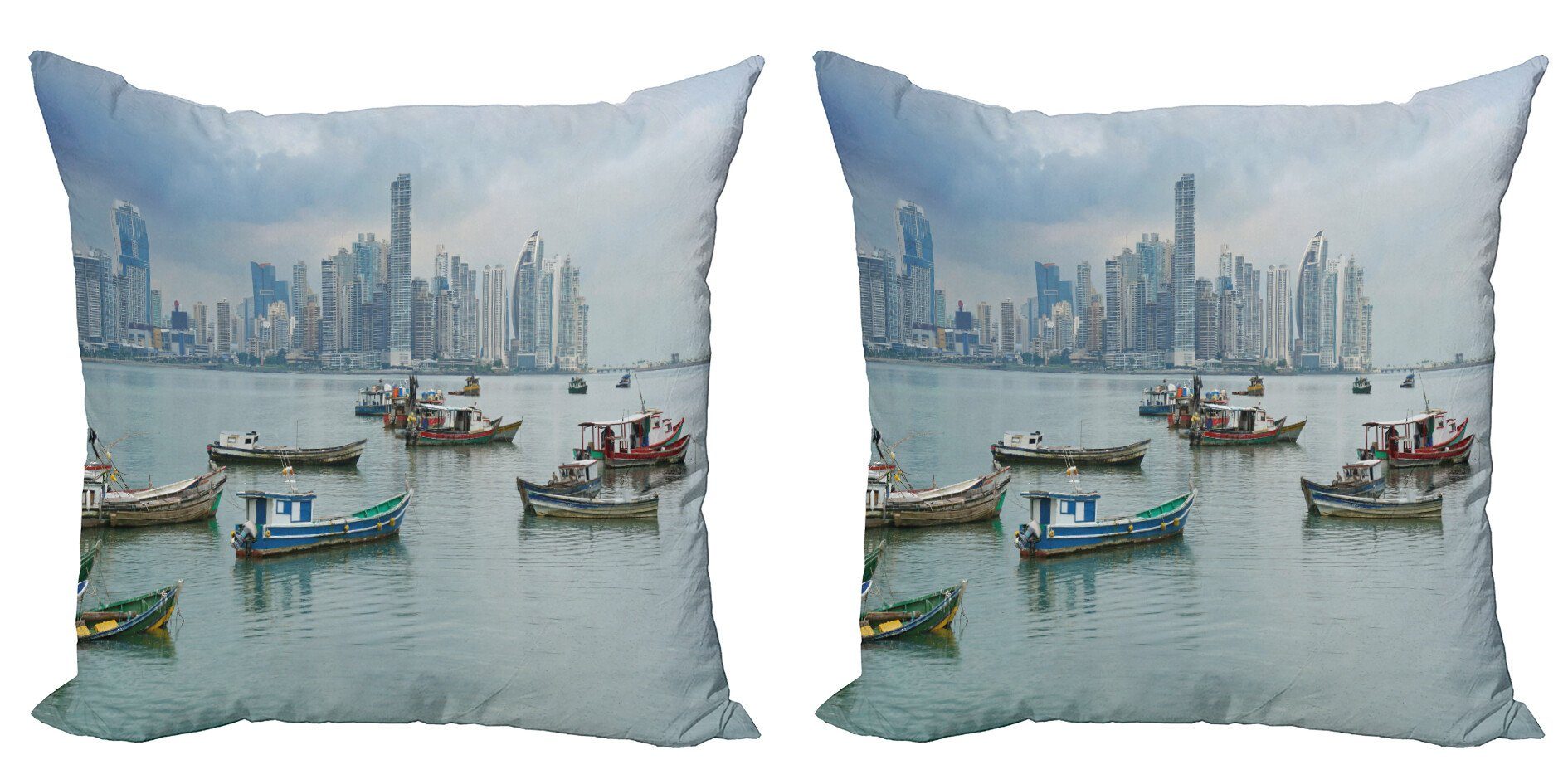 Kissenbezüge Modern Accent Doppelseitiger Digitaldruck, Abakuhaus (2 Stück), Landschaft Fischerboote Panama