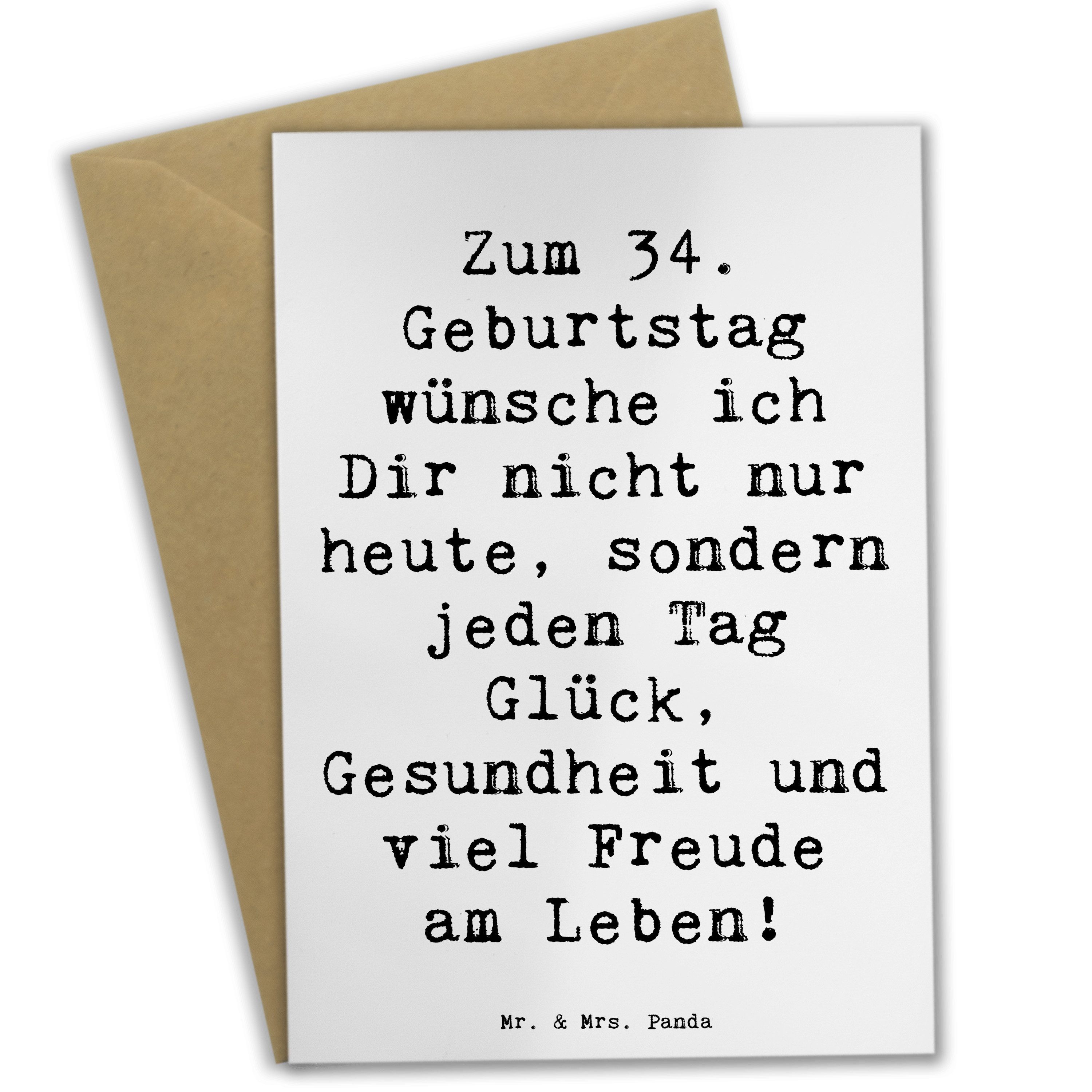 Grußkarte Spruch 34. Geburtstag - Weiß - Geschenk, Glück, feiern, Hochzeitskart
