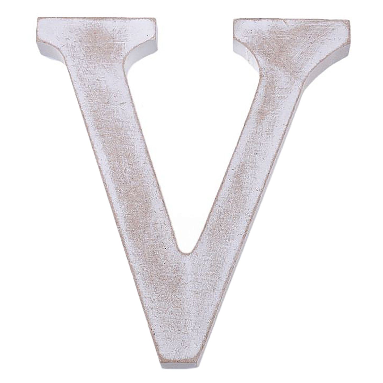 maDDma Deko-Buchstaben 3D Holzbuchstabe 11 cm, weiß-vintage, Einzelbuchstabe "V"
