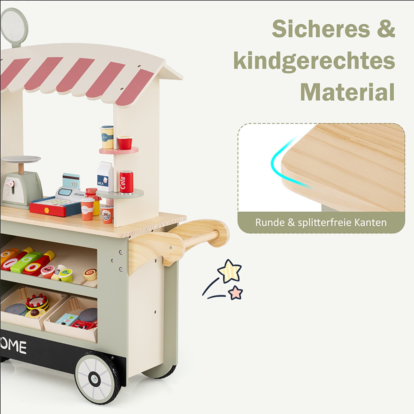 COSTWAY Kaufladen, mit 30 Teile Zubehör, aus Holz