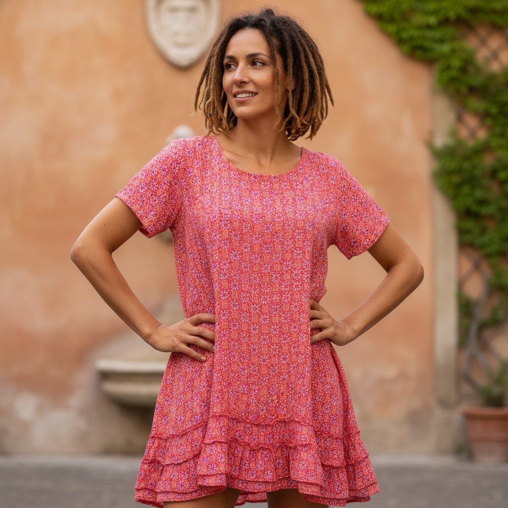 Guru-Shop Midikleid Boho Strandkleid, Minikleid - rot alternative Bekleidun günstig online kaufen