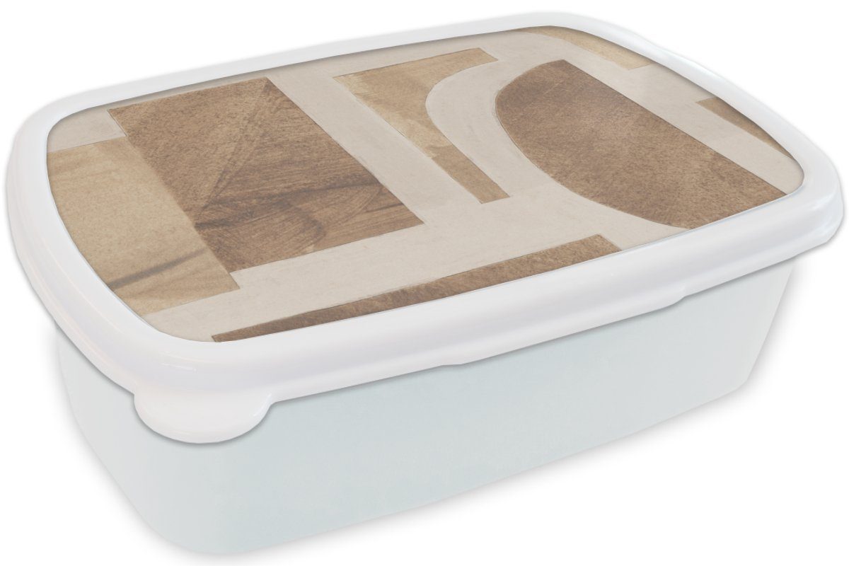 MuchoWow Lunchbox Kunststoff, - Brotbox Kinder Jungs für Holz, und weiß - Formen Erwachsene, (2-tlg), Mädchen und - Abstrakt Puzzle für Brotdose