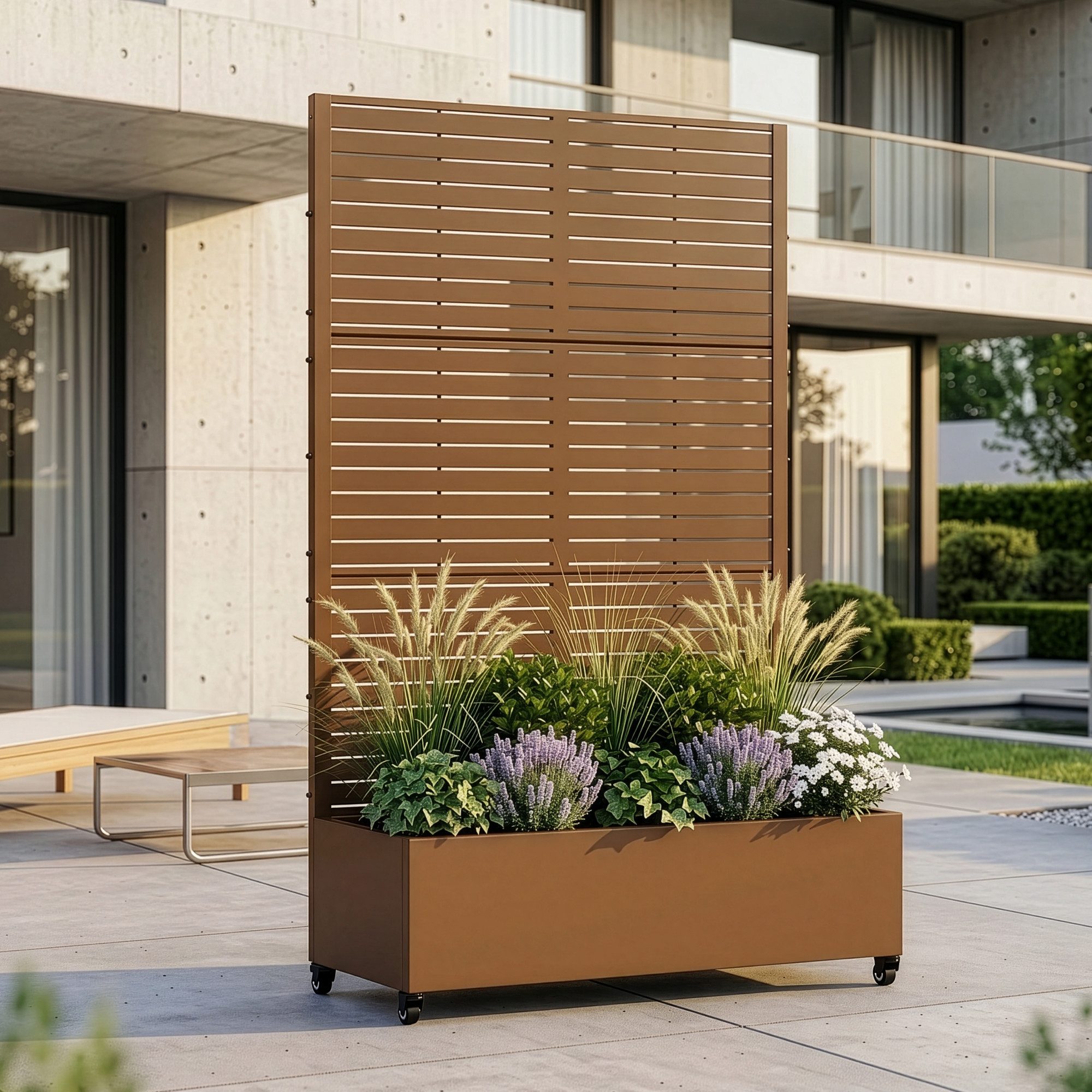 casa.pro Blumenkasten, »Nodepp« mit Sichtschutz 4 Rollen 190x120x38 cm Stahl Braun