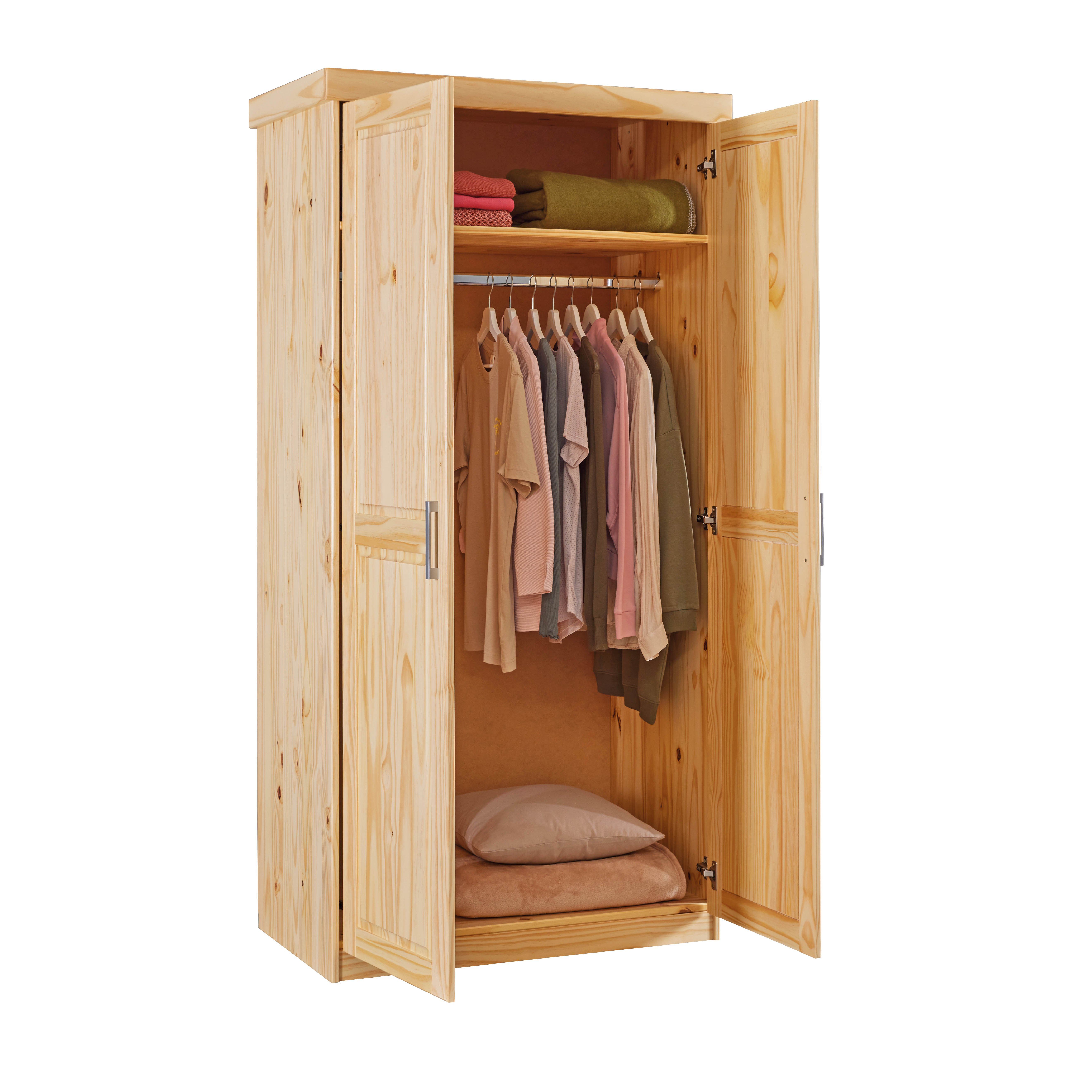 Inter Link Kleiderschrank Leon Massivholz Schrank Landhausstil, Hutablage, Kleiderstange, lackiert – Bild 5 von 5