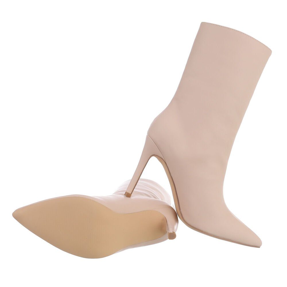 in Stiefelette Elegant Pfennig-/Stilettoabsatz Beige Damen Abendschuhe High-Heel Ital-Design Stiefeletten