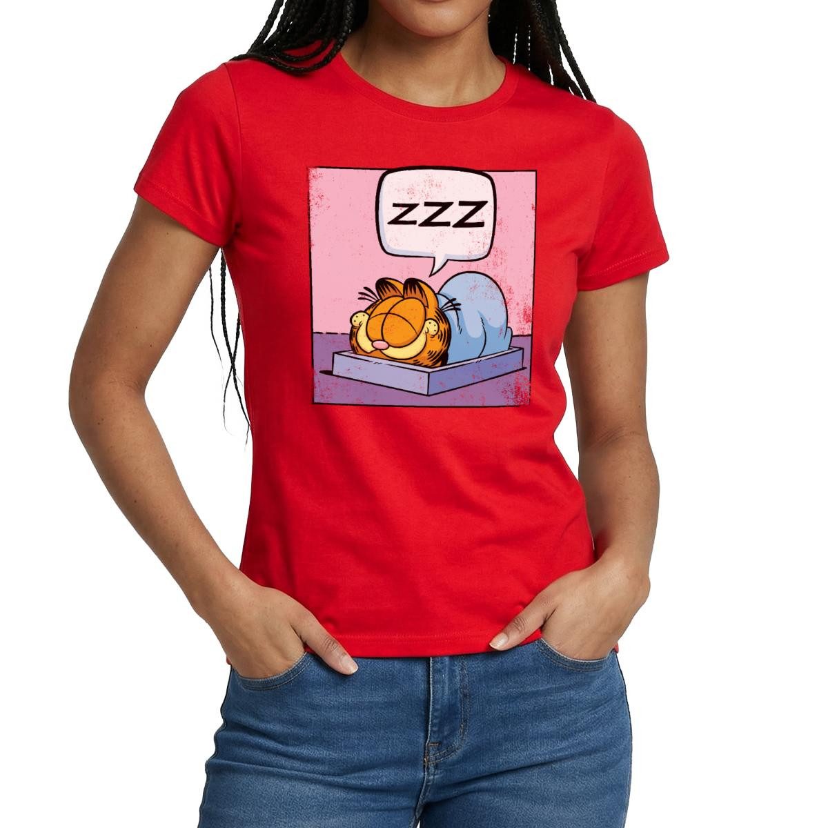 Spreadshirt T-Shirt Garfield Schlafender Kater Zzz Power Nap Used Look Frauen T-Shirt (1-tlg) Slim Fit, fällt klein aus