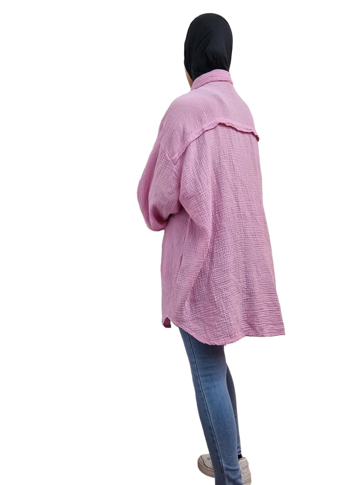 HELLO MISS Blusenkleid Beliebte Musselin Oversize Bluse in Lang, Baumwolle Hemd, Sommer Bluse in Unifarbe