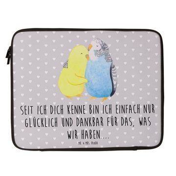 Mr. & Mrs. Panda Laptop-Hülle 20 x 28 cm Wellensittich Liebe - Grau Pastell - Geschenk, Kuscheln, U, Für Reisen optimiert