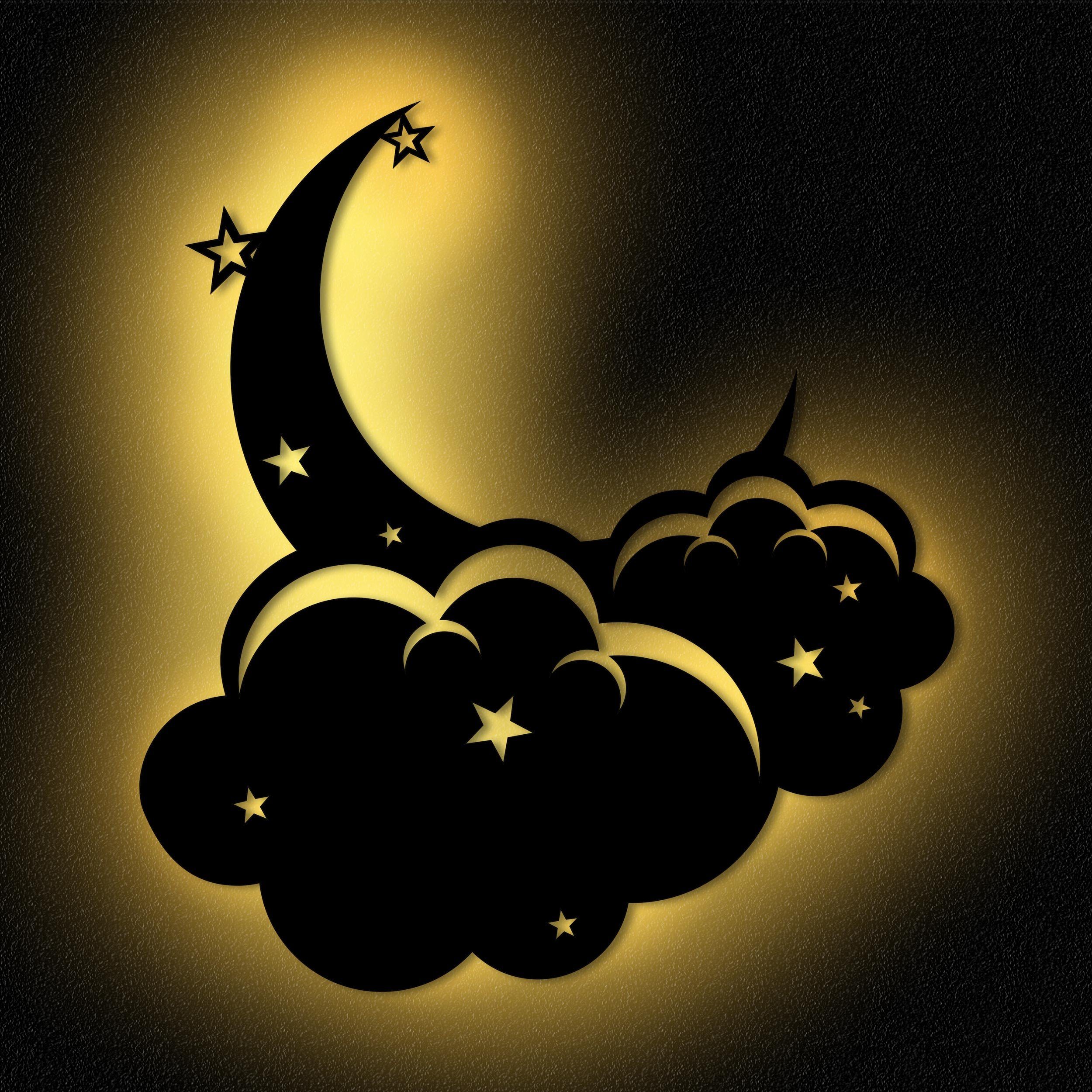 Namofactur LED Dekolicht Wandlampe Mond Wolken Holz Wand Deko Lampe für Kinder I Kinderzimmer, Ohne Zugschalter/Stern, LED fest integriert, Warmweiß