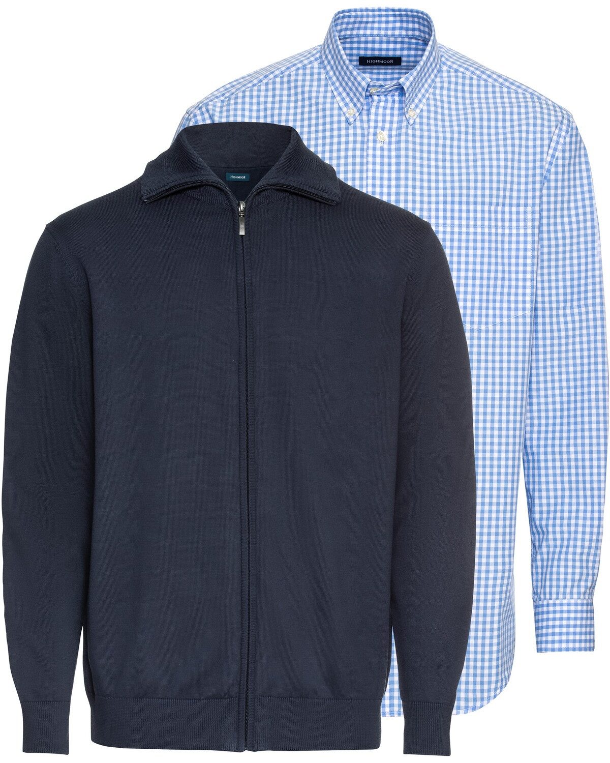 Highmoor Strickjacke Set: Zipperjacke + Hemd in Vichykaro günstig online kaufen