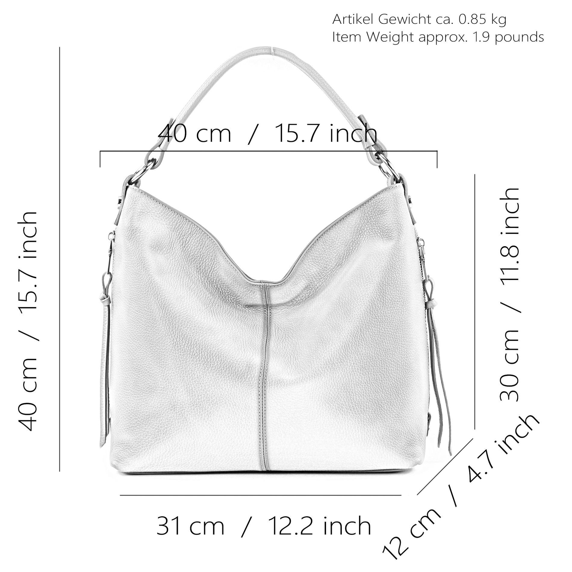 Handmade T160 Silber Italy in Echtleder T160, modamoda de Schultertasche