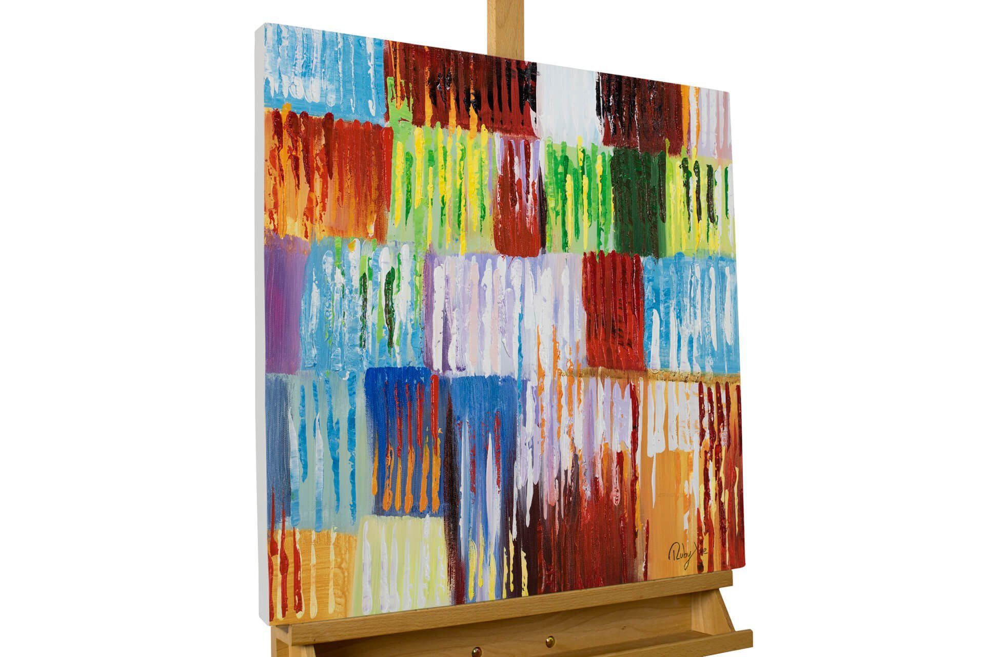 HANDGEMALT Rainbow 60x60 Gemälde cm, 100% KUNSTLOFT Leinwandbild Vibes Wohnzimmer Wandbild