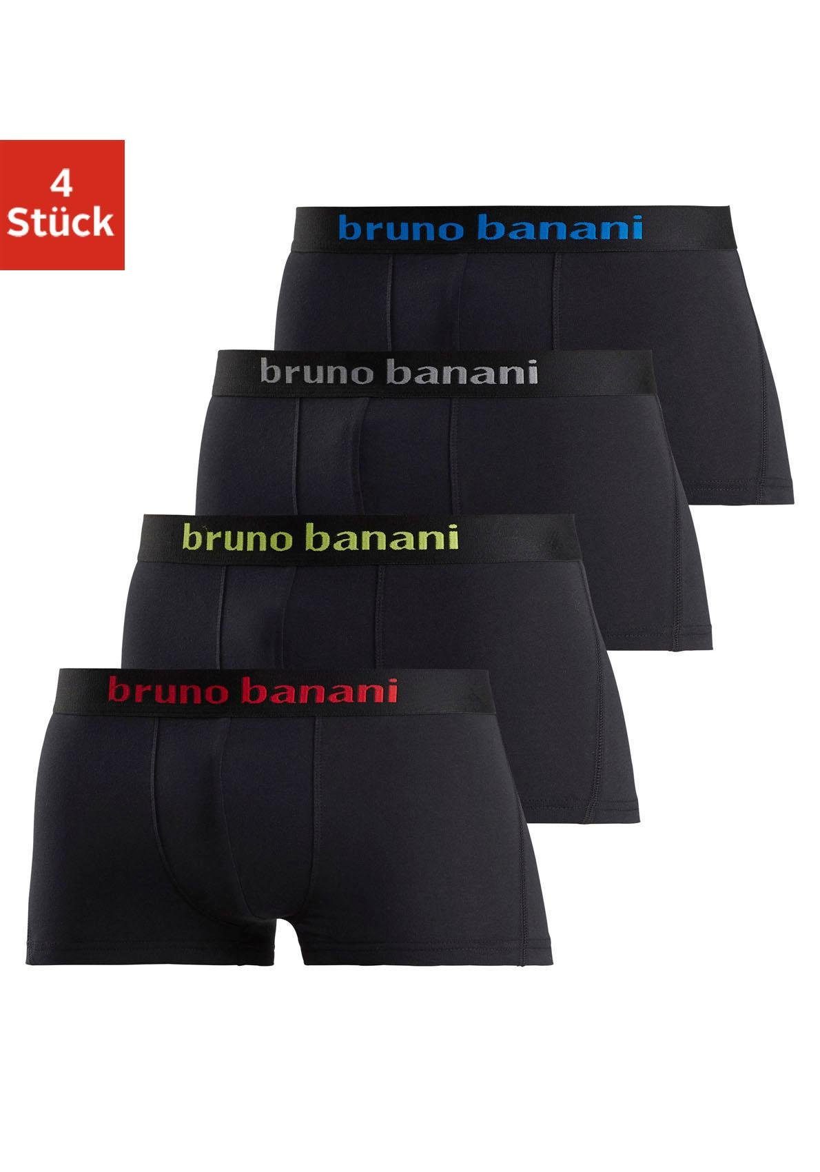 Bruno Banani Boxershorts (Packung, 4-St) in Hipster-Form mit Logo Webbund schwarz