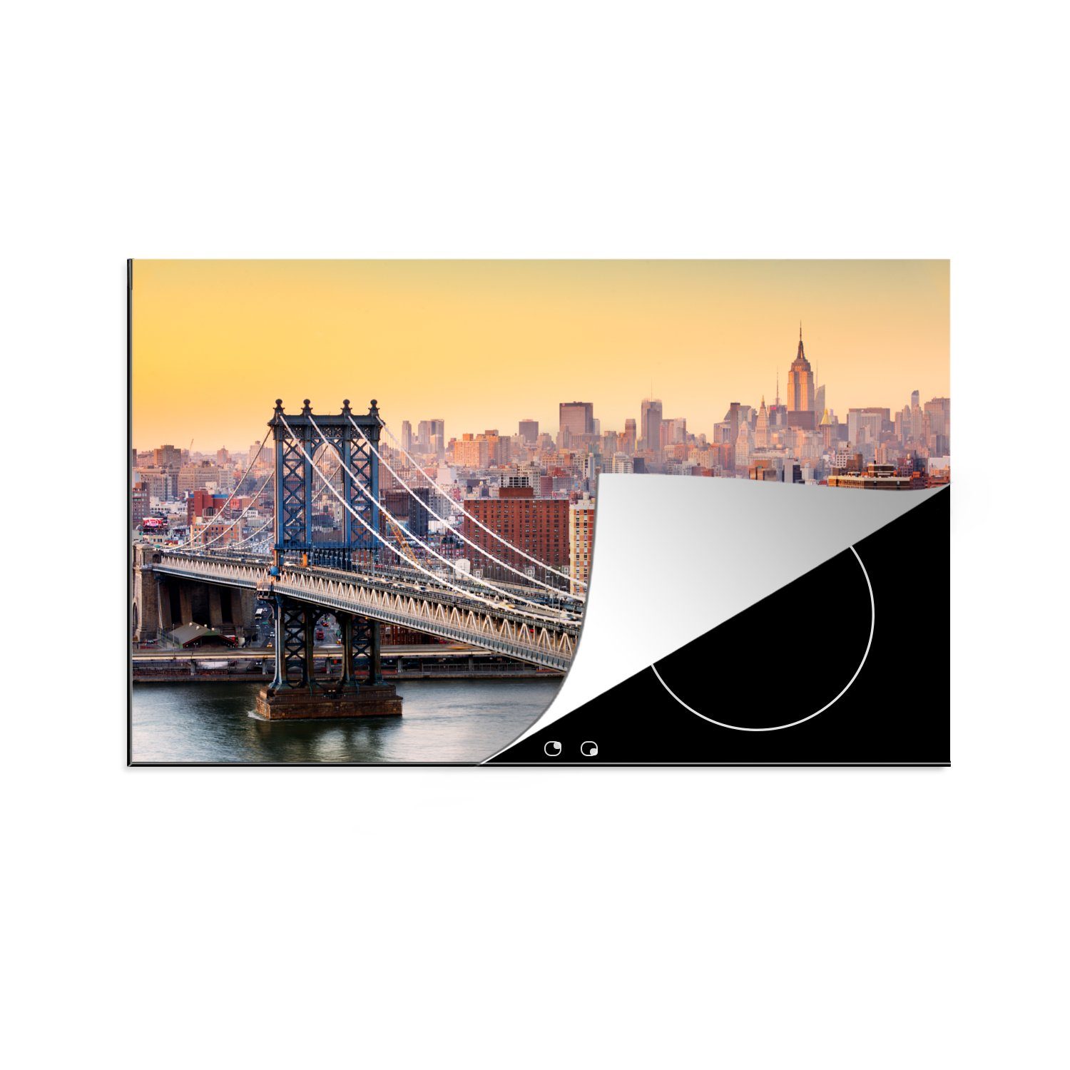 MuchoWow Herdblende-/Abdeckplatte Manhattan-Brücke in New York, Vinyl, (1 tlg), 81x52 cm, Induktionskochfeld Schutz für die küche, Ceranfeldabdeckung