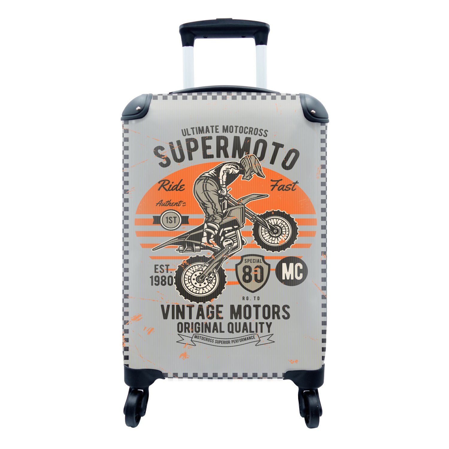MuchoWow Handgepäckkoffer 4 - Handgepäck Mancave Reisetasche Reisekoffer Motocross Retro, - Motor - Rollen, für mit Ferien, Trolley, rollen