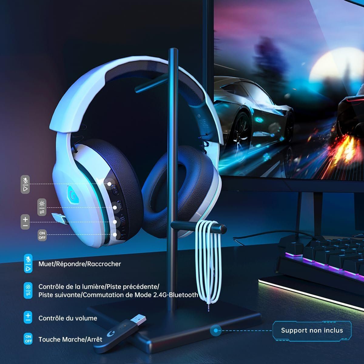Gvyugke Gaming-Headset Mikrofon Geräuschunterdrückung Bluetooth-Headset, mit Abnehmbares Mikrofon (Gaming Drahtloses abnehmbarem Geräuschunterdrückung, PS5 Kopfhörer mit PS4 Mac) PC