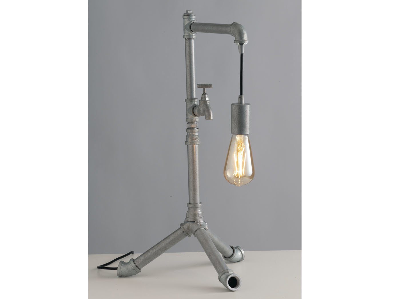 LUCE Design LED Tischleuchte, LED wechselbar, warmweiß, groß-e ausgefallen-e Industrial Rohr Lampe in Grau antik, H: 61cm