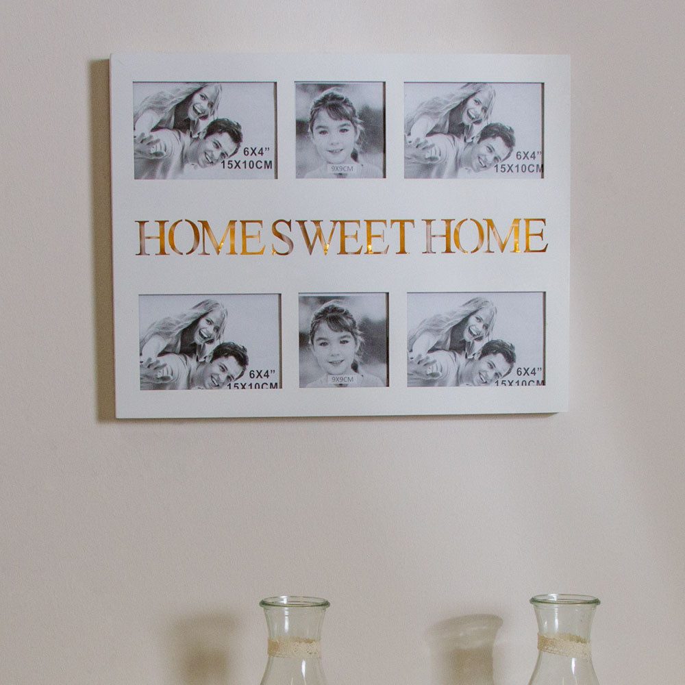 Myflair Möbel & Accessoires Bilderrahmen Beleuchteter Bilderrahmen HOME SWEET HOME weiß aus Holz für 6 Fotos