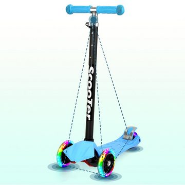 Clanmacy Scooter Kinderroller Tretroller Cityroller LED Räder Höhenverstellbar Blau