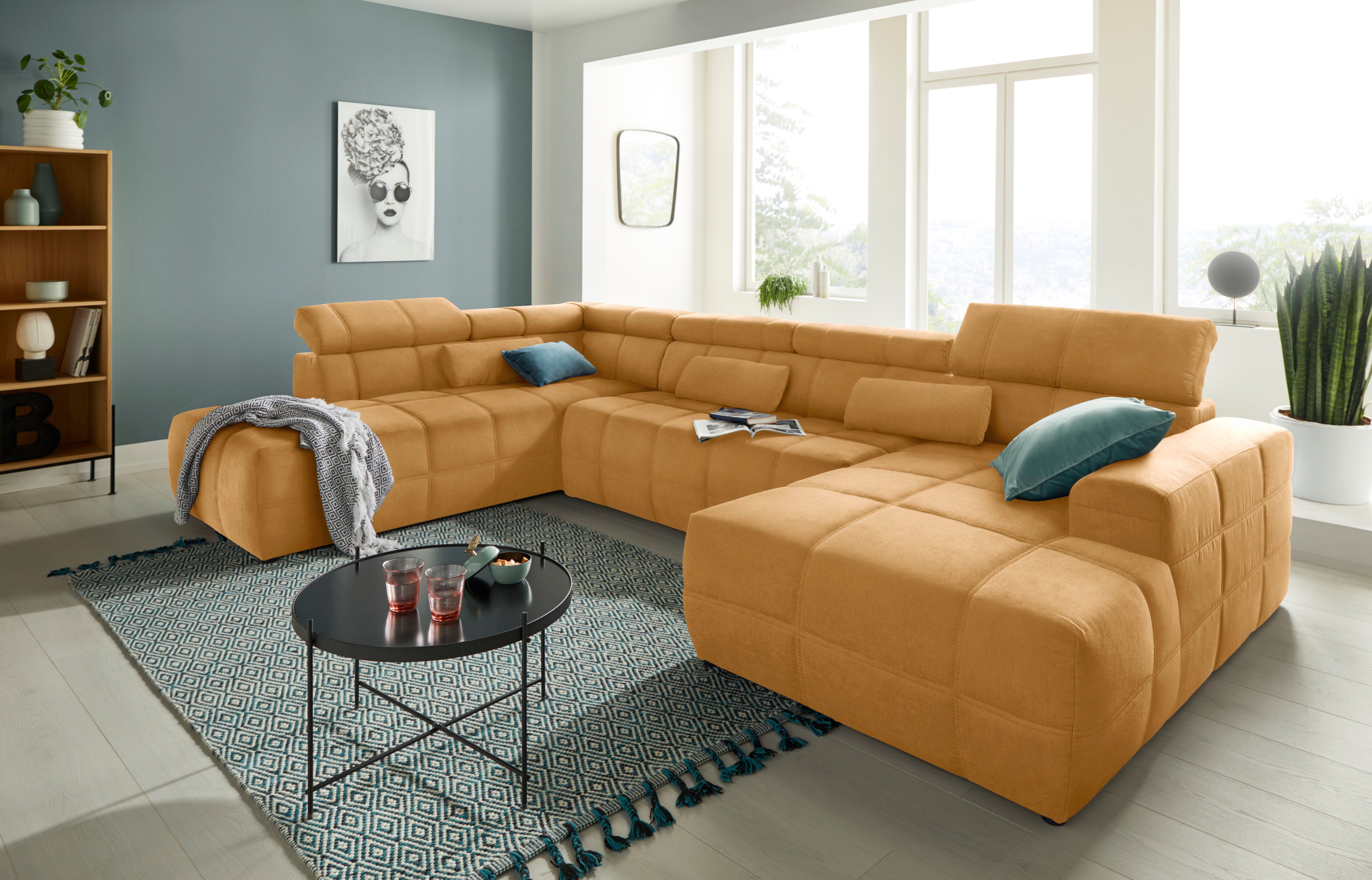 DOMO collection Wohnlandschaft Brandon, whlw. mit Sitztiefenverstellung, inkl. Nierenkissen, mit Kopfteilverstellung, wahlweise Sitztiefenverstellung, U-Form