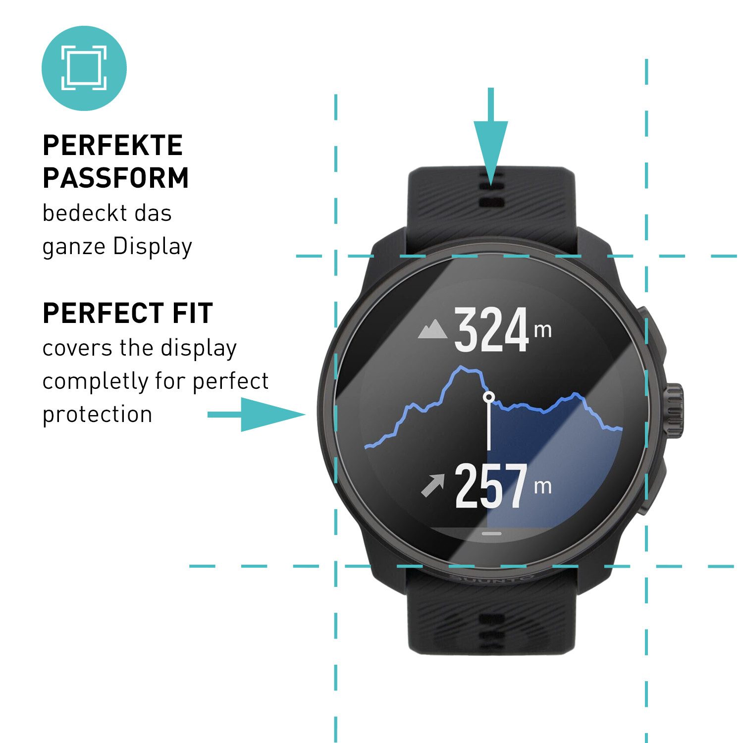 smartect Displayschutzglas Schutzglas Panzerfolie Klar für Suunto Race S, Set, 3 Stück, Schutzfolie Glasschutz Bildschirm