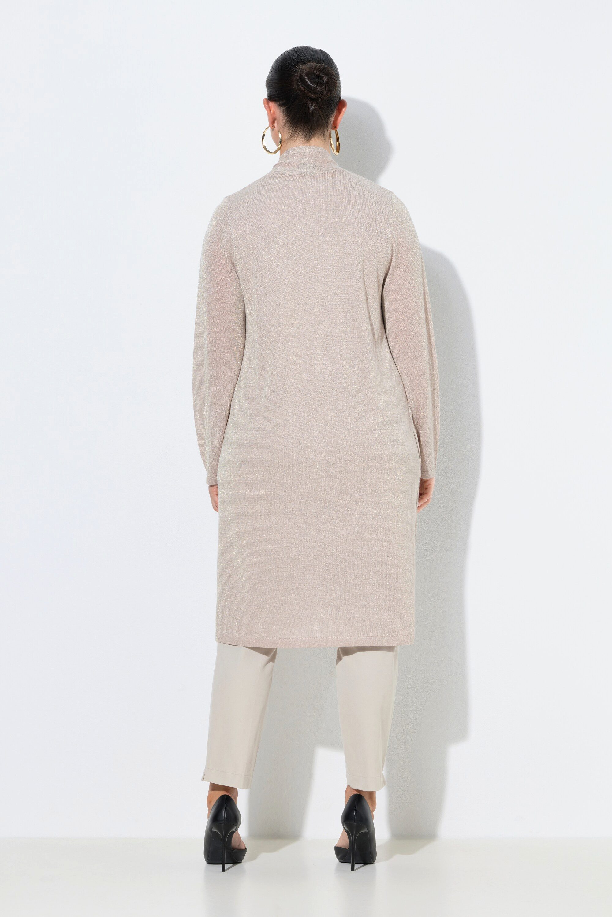 Ulla Popken Langjacke Long-Strickjacke offene Form V-Ausschnitt