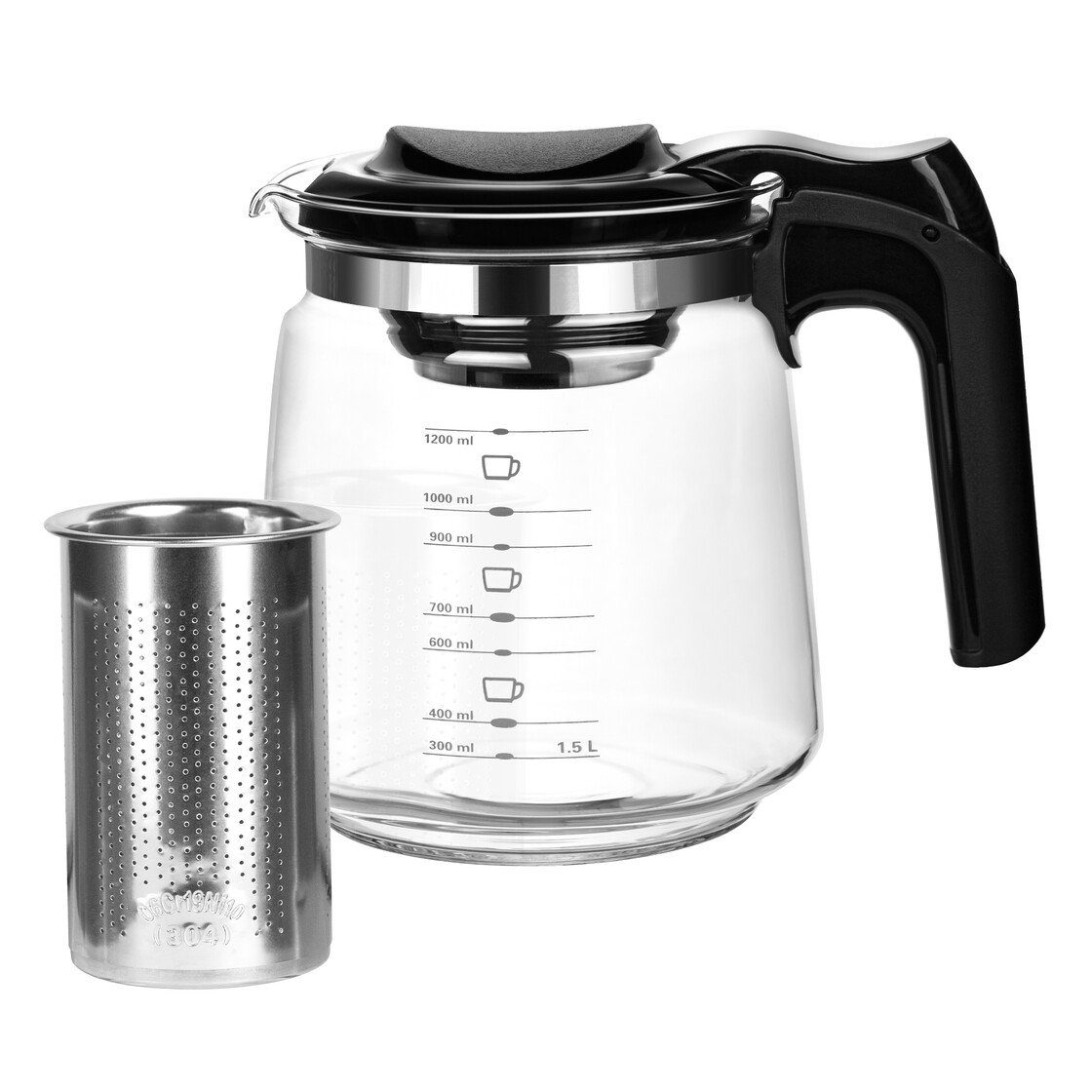T24 Teekanne Glasteekanne mit Siebaufsatz Hitzebeständig Teesieb, 1,5 l, Edelstahlsieb & Ergonomischer Griff & Hitzeschutz – Bild 5 von 5
